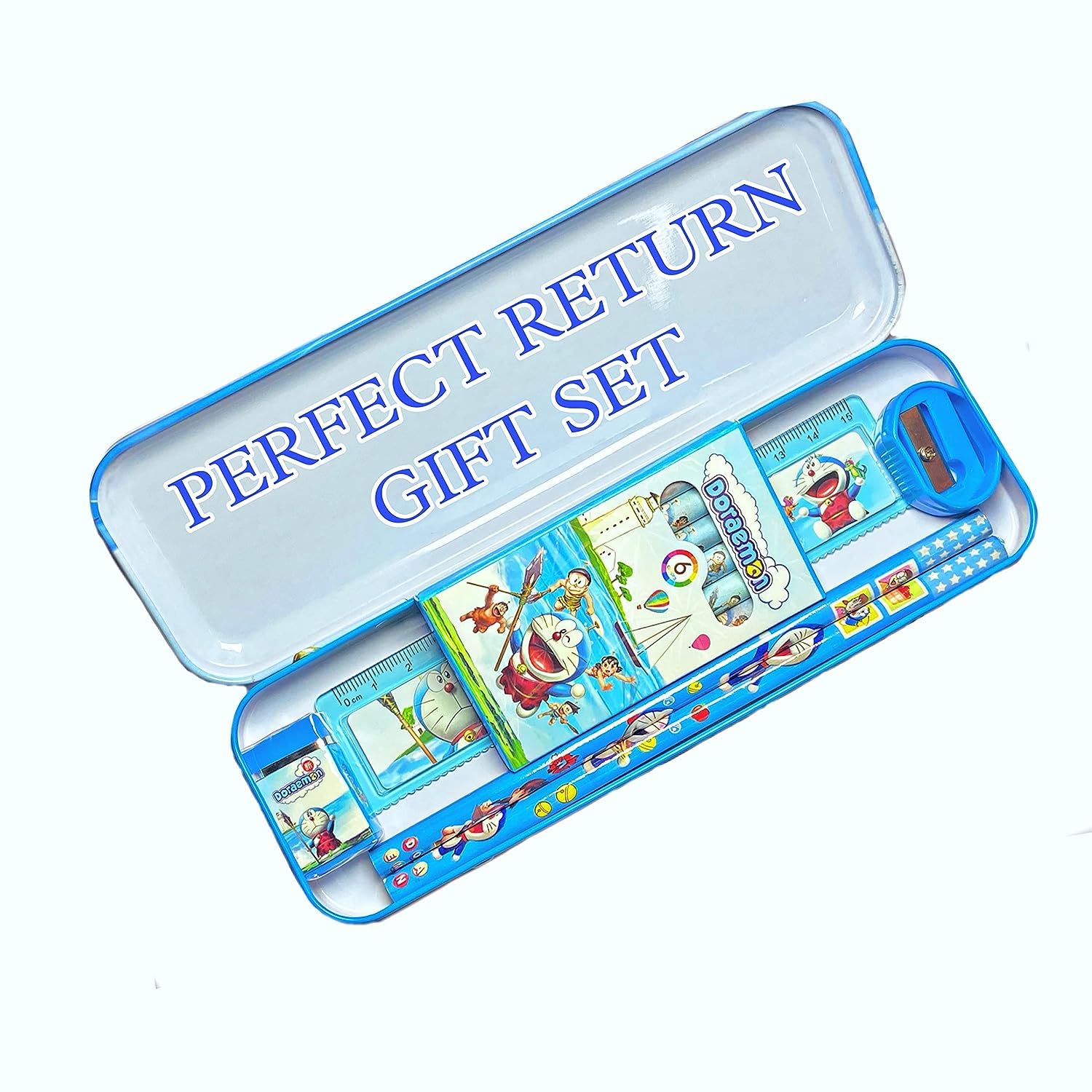 Cartoon Themed 6-in-1 Stationery Gift Set for Kids - Pencil Box, Colored Pencils, Eraser, Ruler & Sharpener (Doraemon Design) | Perfect for Birthday Gifts, School Supplies & Back to School Essentials