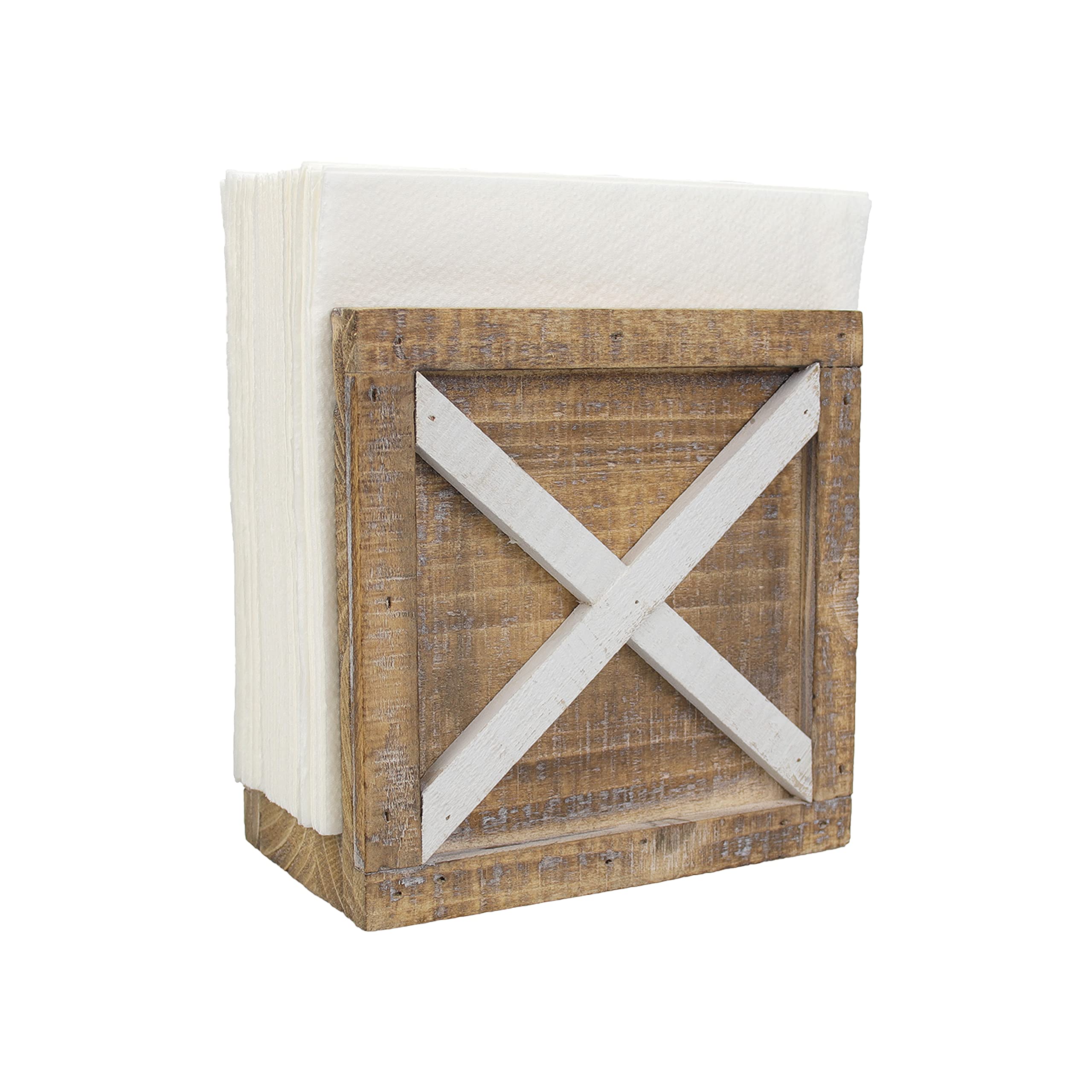 Rustic Wooden Napkin Holder - Farmhouse Style Solid Real Wood Paper Napkin Dispenser for Kitchen Countertops & Dining Tables - 5.5 x 5.5 Inches, Brown - Perfect for Home Decor, Dinner Parties & Holiday Table Settings