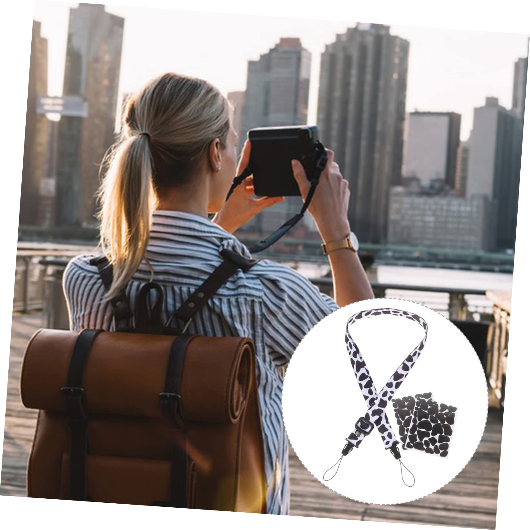 OSALADI Camera Strap Sling - Adjustable Hand Grip for Instant/Mini Cameras - Photography Accessories with Mini Stickers & Film Decals - Perfect for Travel, Street Photography & Vlogging (Polyester, Dessert Color)