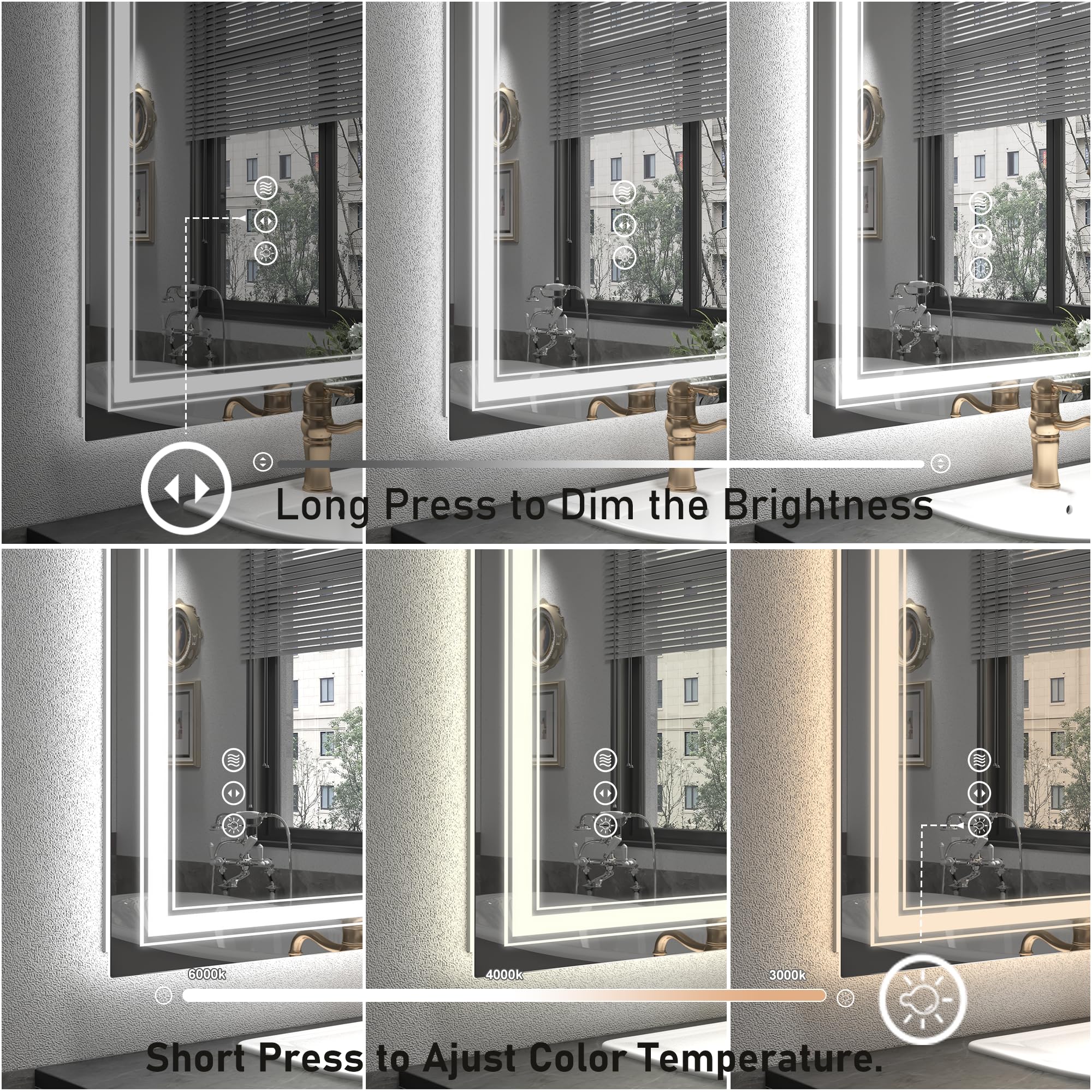 40x24 Inch LED Bathroom Mirror with Dimmable Lights - Anti-Fog, Shatterproof Vanity Mirror with Backlit & Front Lighting for Wall Mount (Horizontal/Vertical) - Perfect for Makeup, Shaving & Home Decor