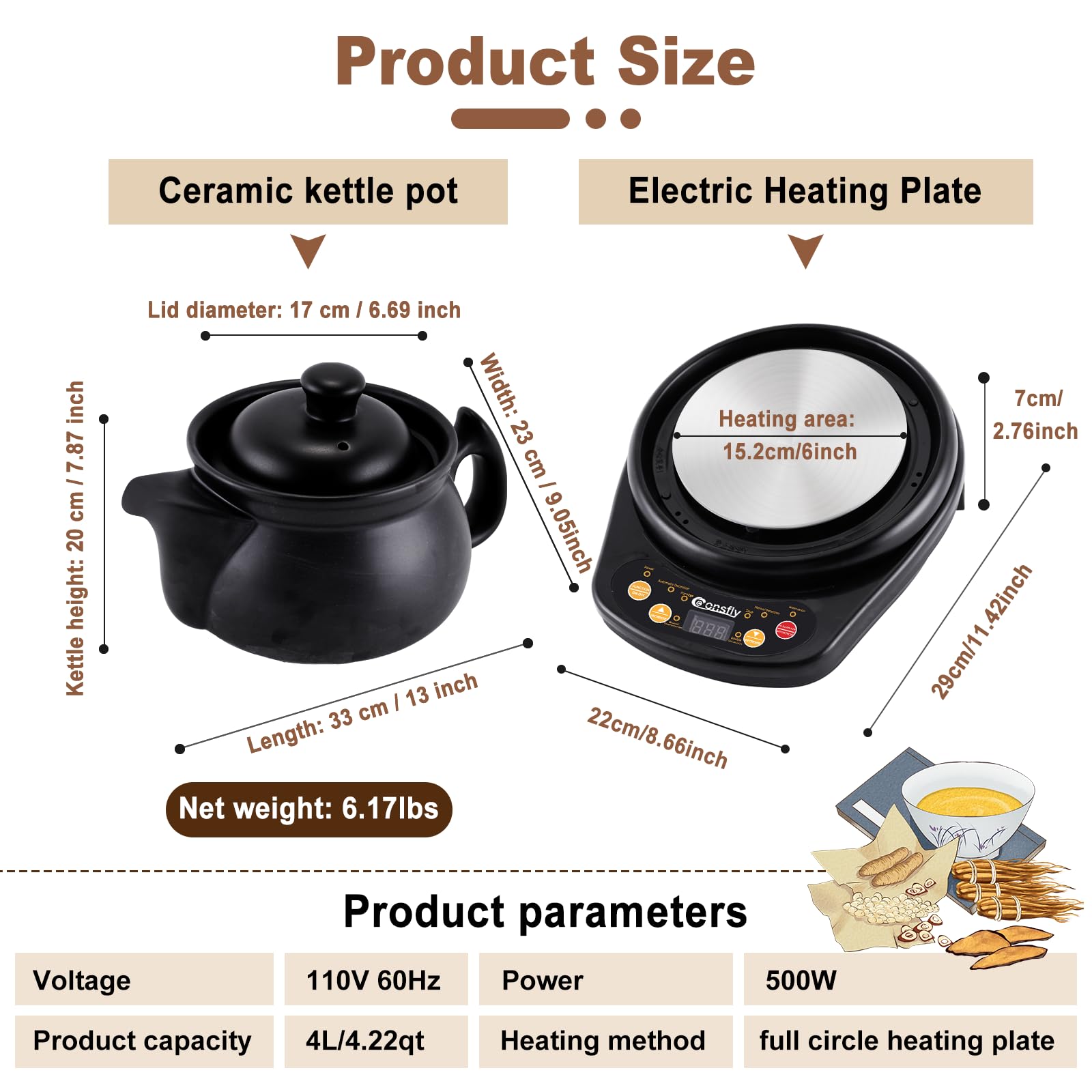 Electric Herbal Medicine Cooker 4.22 Quart (4L) 110V - Chinese Ceramic Herb Tea Maker for Traditional Medicine (Up to 1200g) - Perfect for Home Herbal Remedies & Natural Healing Therapy