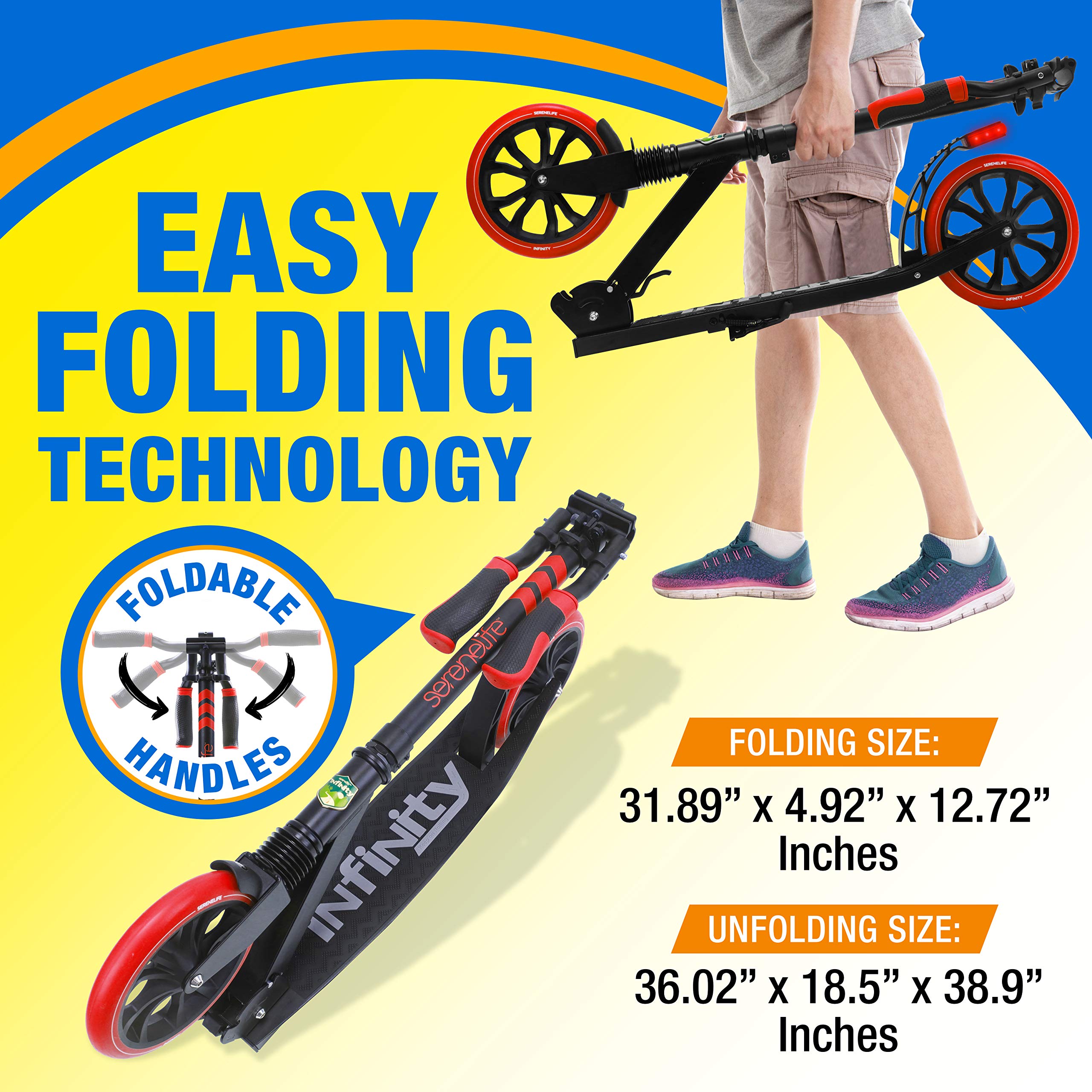 **SereneLife Adjustable Kick Scooter for Adults, Teens & Kids - 2-Wheel Folding Scooter with Anti-Slip Alloy Deck & T-Bar Handlebar - Portable Design with Carrying Strap - Perfect for Commuting, School & Outdoor Fun**