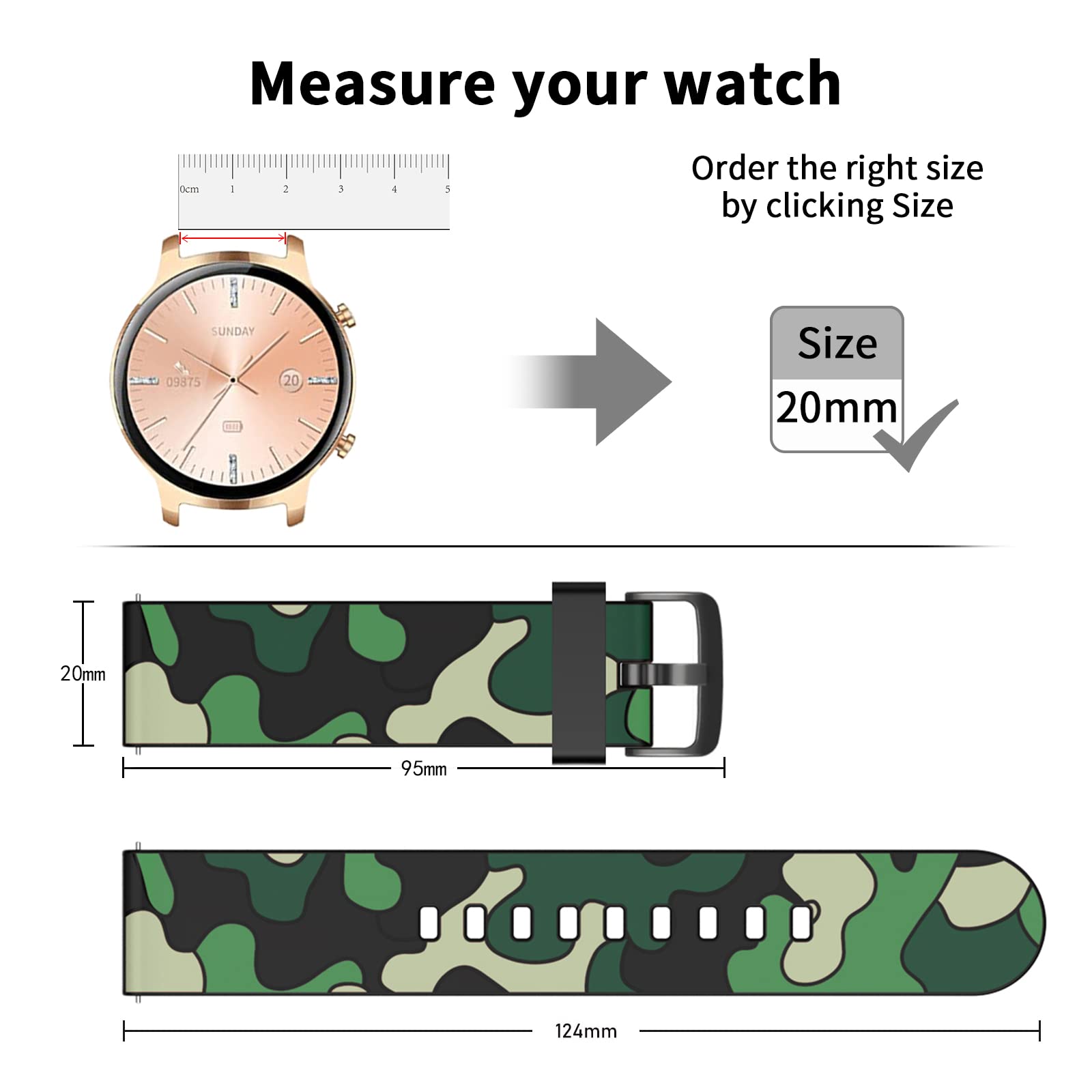 Nemheng 20mm Soft Silicone Smart Watch Bands - Adjustable Replacement Straps for N1 Smart Watch | Perfect for Fitness, Workouts & Everyday Wear
