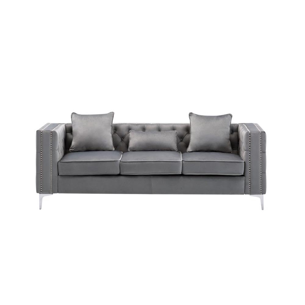 BOWERY HILL Gray Velvet Fabric Sofa Loveseat Chair Set - Modern Living Room Furniture for Small Spaces, Apartment & Cozy Home Decor