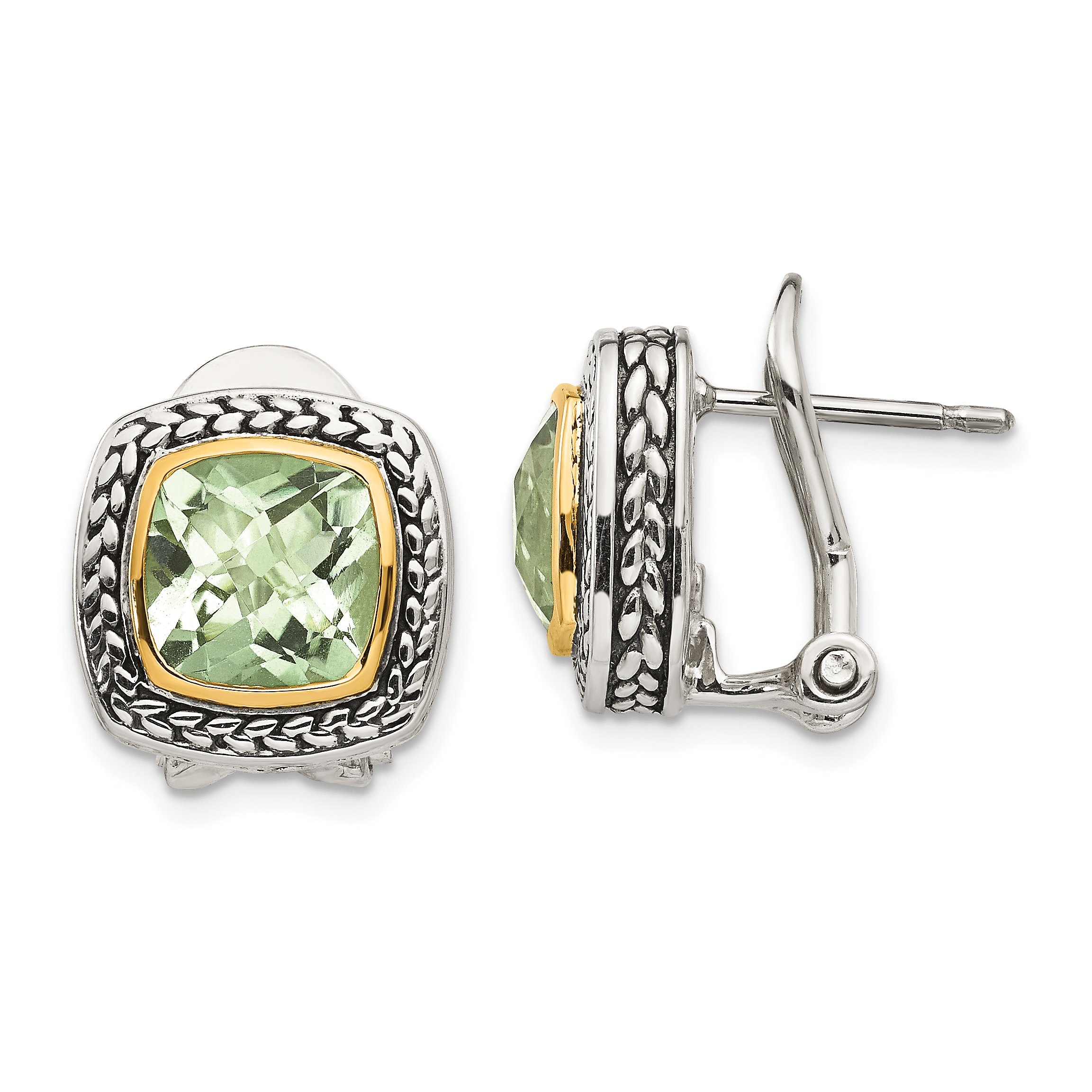14K Yellow Gold Accent Green Amethyst Omega Back Earrings - Elegant Jewelry for Women, Perfect for Weddings, Parties & Special Occasions