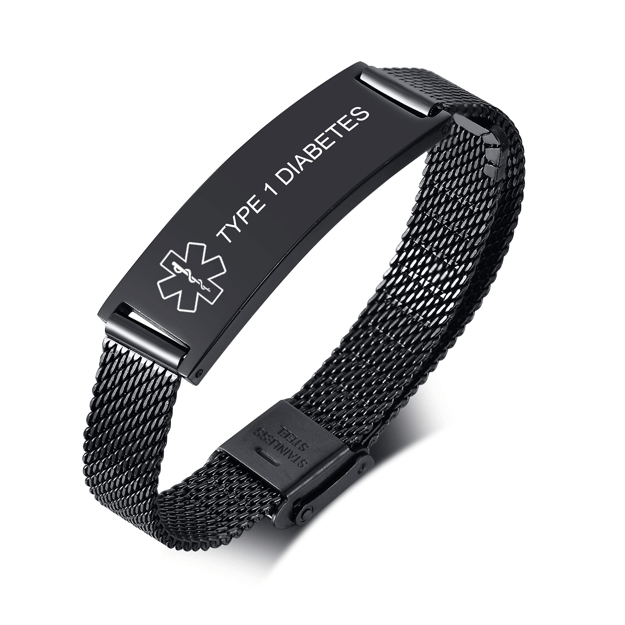 VNOX Adjustable Stainless Steel Medical Alert Bracelet for Men, Women & Kids - Free Engraving Emergency ID Wristband | Perfect for Diabetes, Allergies & Medical Conditions