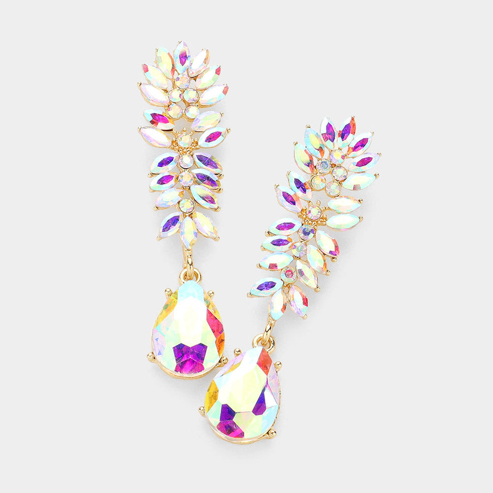 AB Crystal Stone Cluster Dangle Pageant Earrings in Gold - Elegant Prom Earrings for Women | Perfect for Pageants, Prom Nights, and Special Occasions