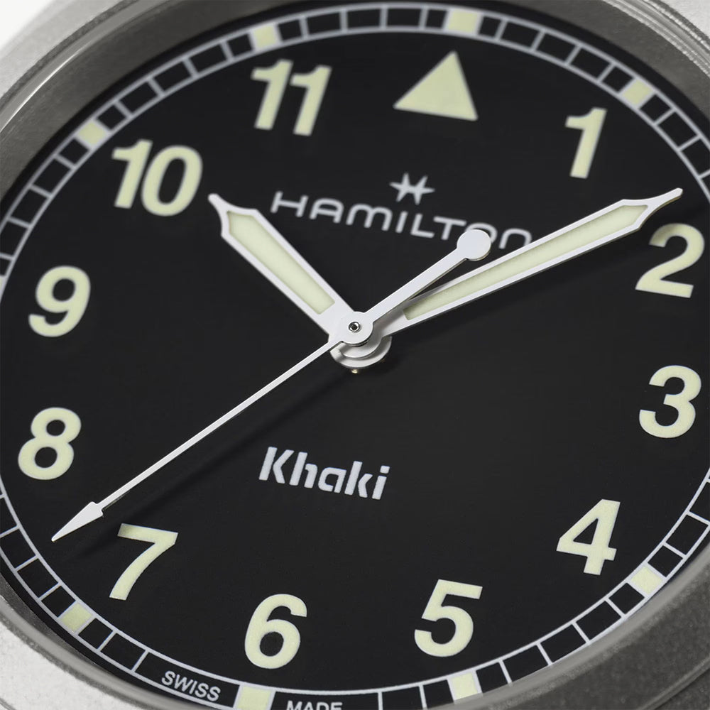 Khaki Field Quartz 38mm Black Watch with White Numerals on Stainless Steel Bracelet - Perfect for Outdoor Adventures and Casual Wear