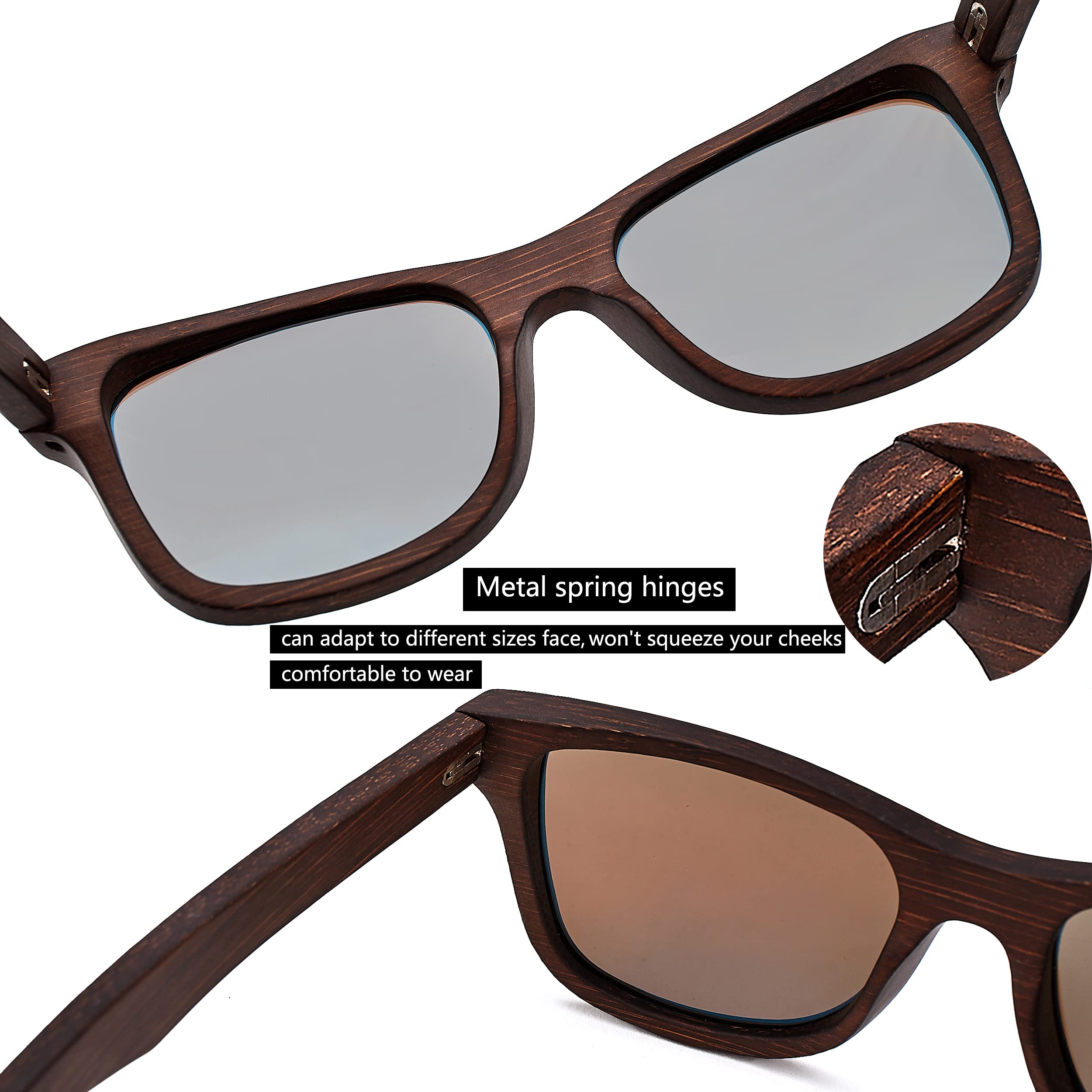 Polarized Wooden Sunglasses for Men & Women - 100% UV400 Protection, Handmade Bamboo Frame - Perfect for Outdoor Activities, Beach & Driving