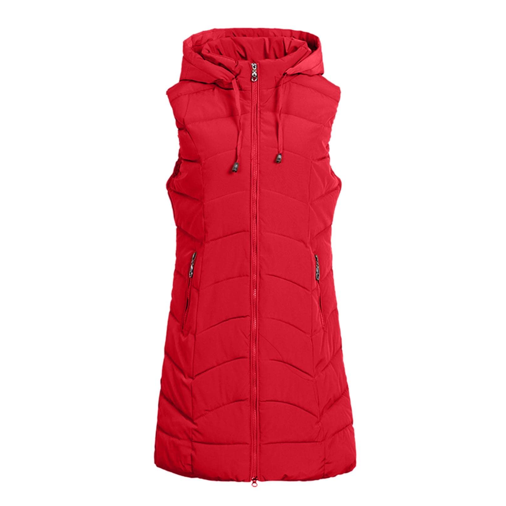 FMCHICO Women's Long Quilted Down Jacket with Hood - Winter Warm Coat, Windproof Padded Vest with Pockets for Outdoor Activities, Hiking & Cold Weather Fashion