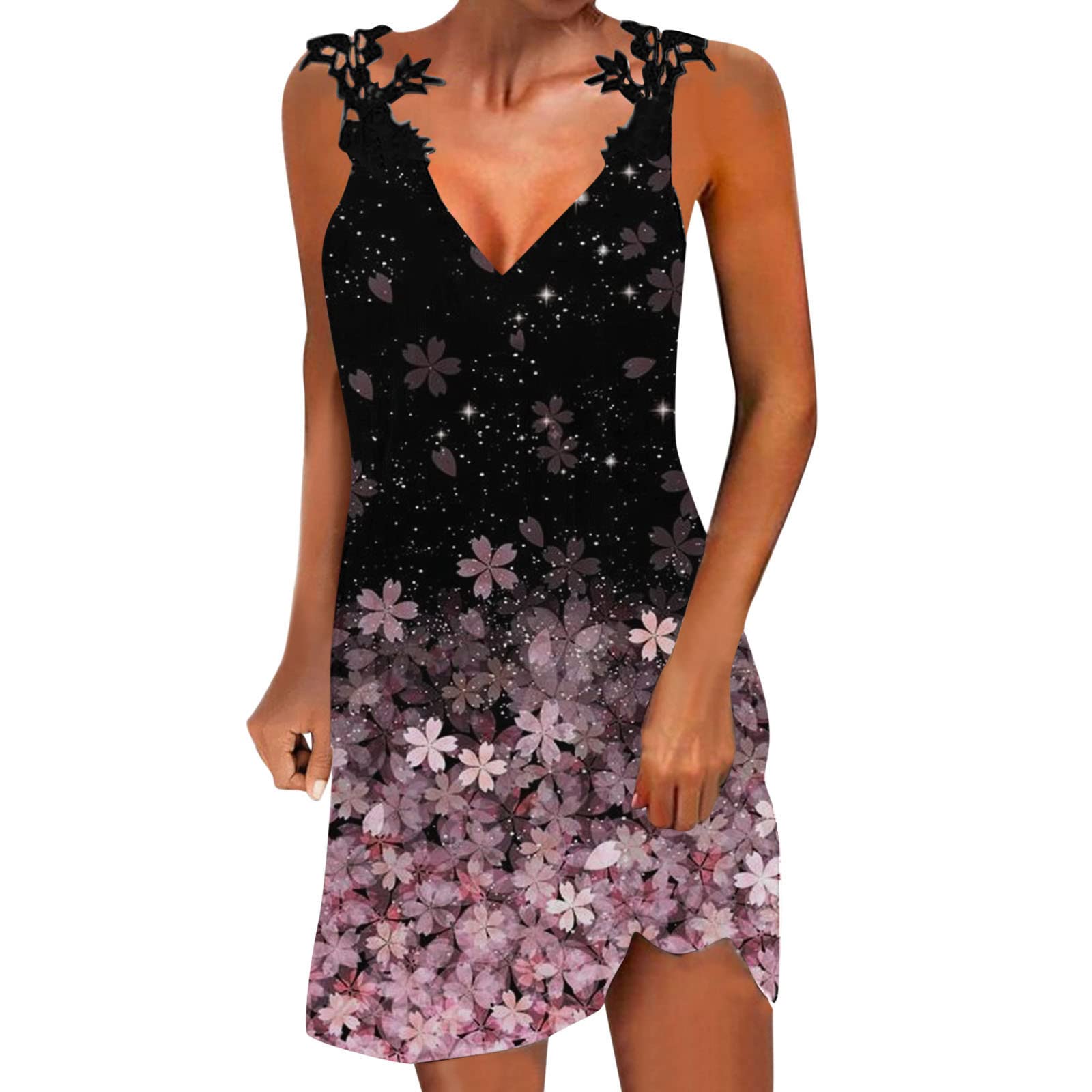 iQKA Women's Summer Cold Shoulder Tunic Dress - Casual V-Neck Short Sleeve Sequin Party Dress in Black & Gold | Perfect for Beach Vacations, Date Nights & Special Occasions