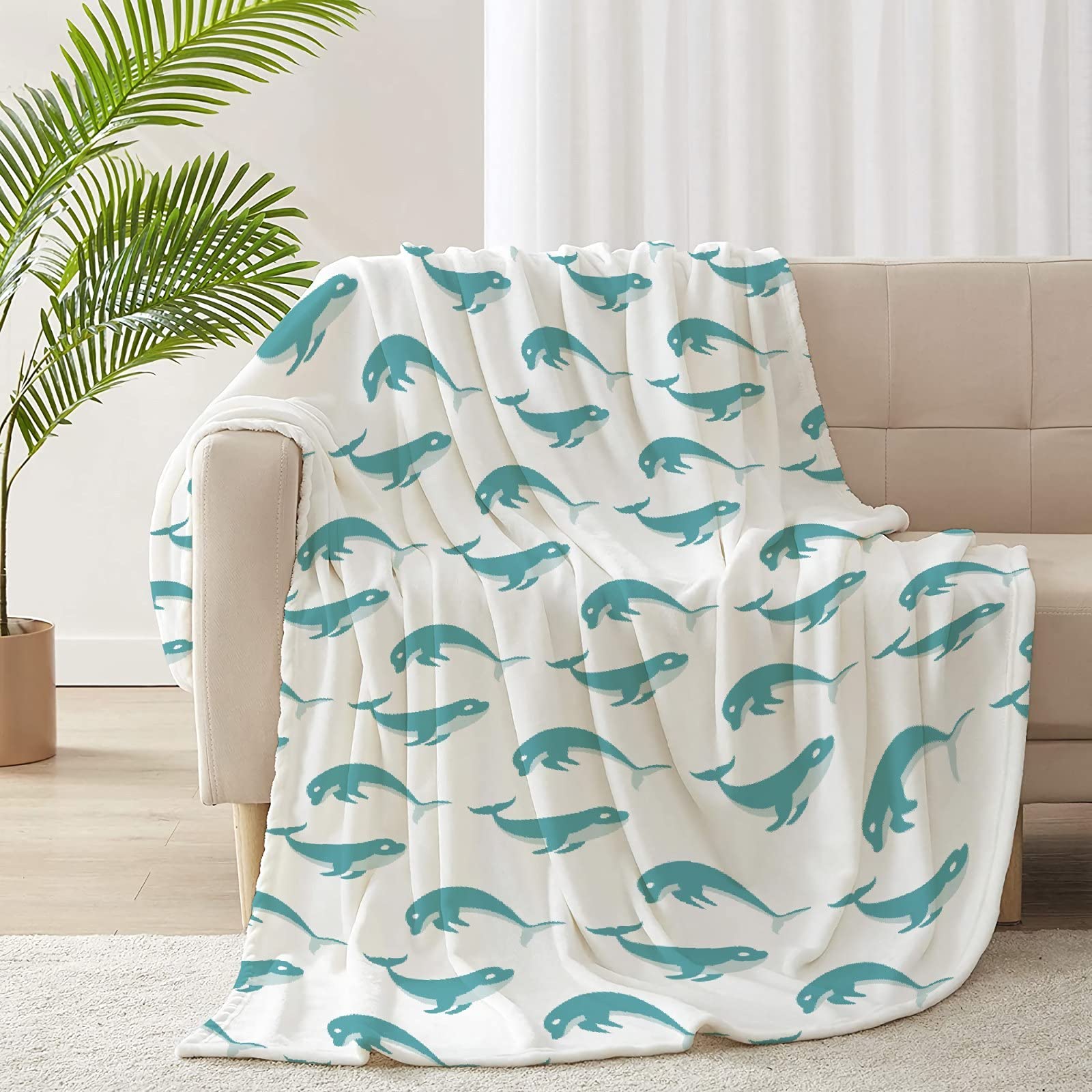 Sumedha Jumping Dolphins Fleece Blanket - Super Soft Lightweight Cartoon Animal Throw for Sofa, Bed, Travel - 120x90 Inch All-Season Cozy Blanket for Family, Kids, Adults - Perfect for Movie Nights, Camping & Home Decor