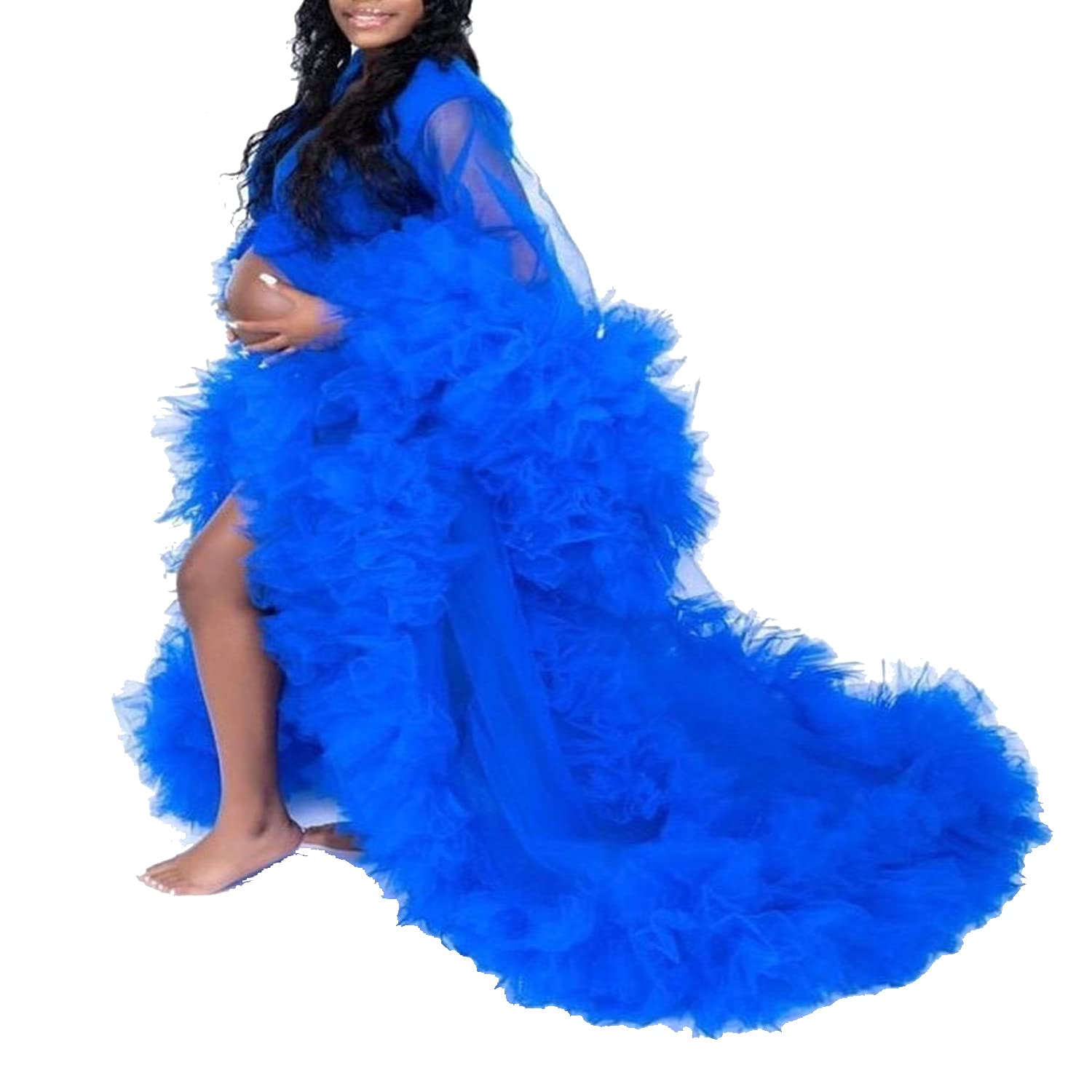 Elegant Tulle Maternity Robe - Long Bridal Nightgown & Bathrobe for Pregnancy Photoshoots, Baby Showers & Hospital Delivery