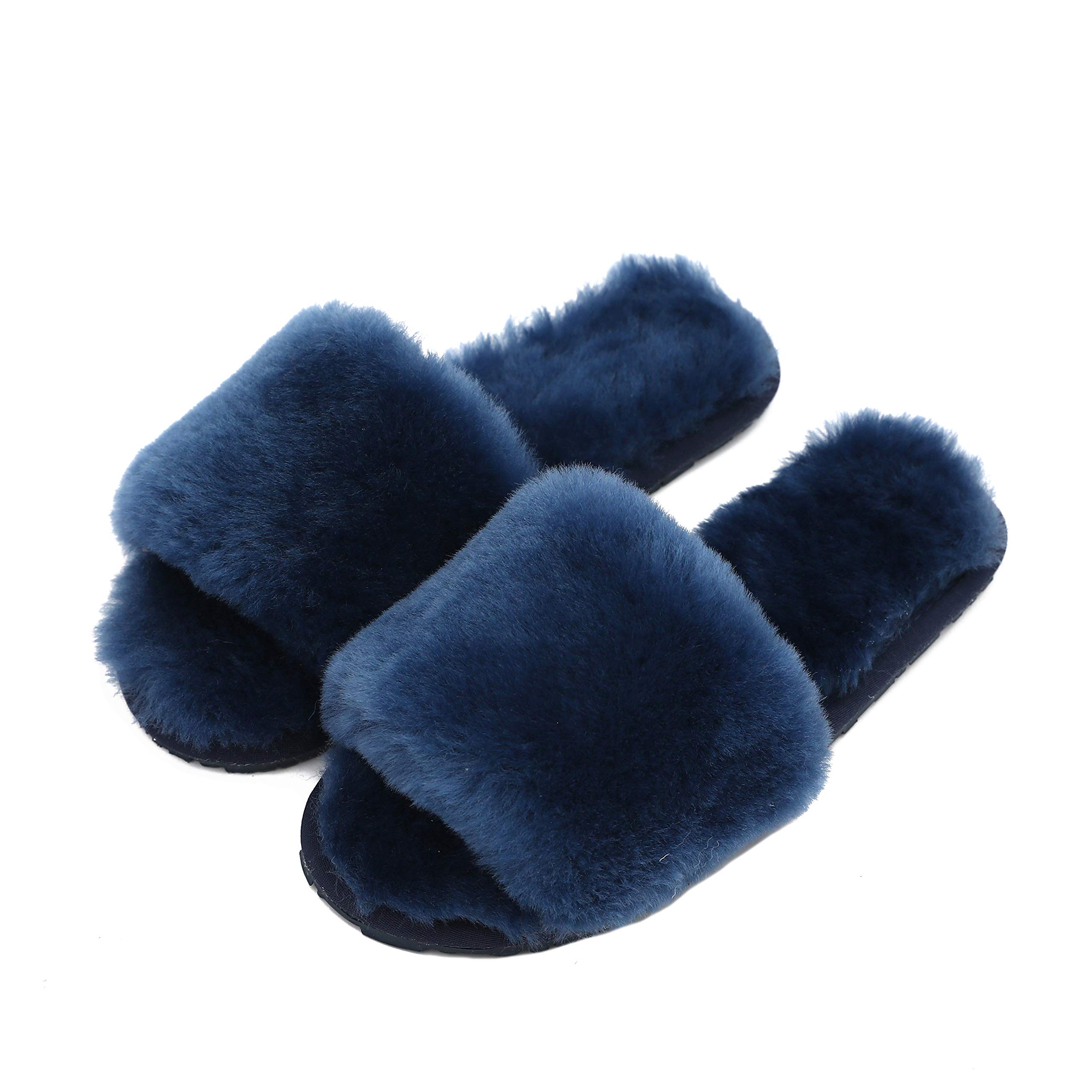 Women's Boiled Wool Slippers with Real Fur - Open Toe Luxury House Slippers by Dechic | Cozy Indoor Comfort for Winter & Home Relaxation