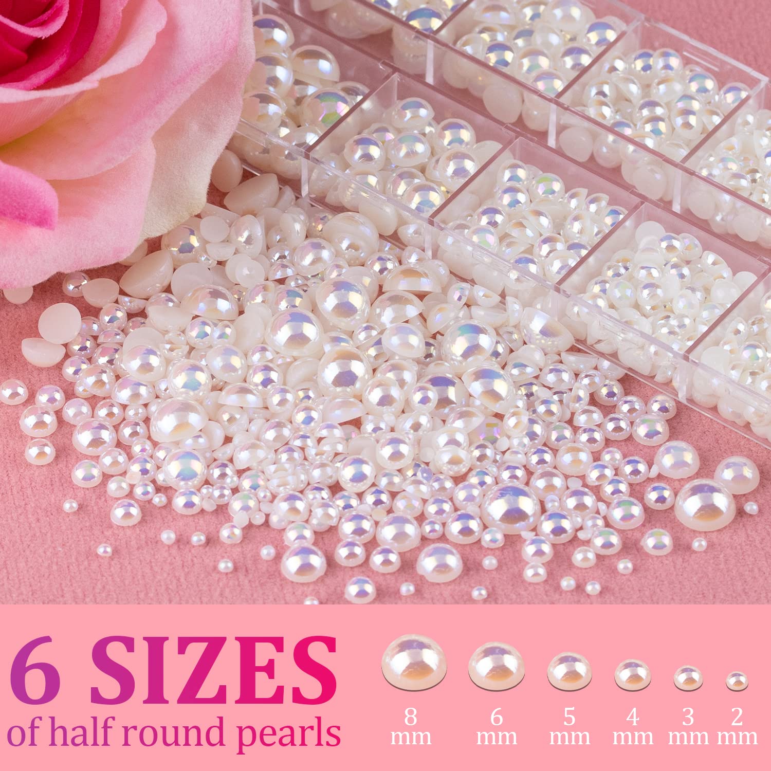 2700 Pcs Flat Back Pearls Kit - 1 Box White AB & 1 Box Beige AB Half Round Pearls with Pickup Pencil & Tweezer for DIY Nail Art, Face Makeup, Jewelry Making, Scrapbooking & Craft Projects - Professional & Home Use