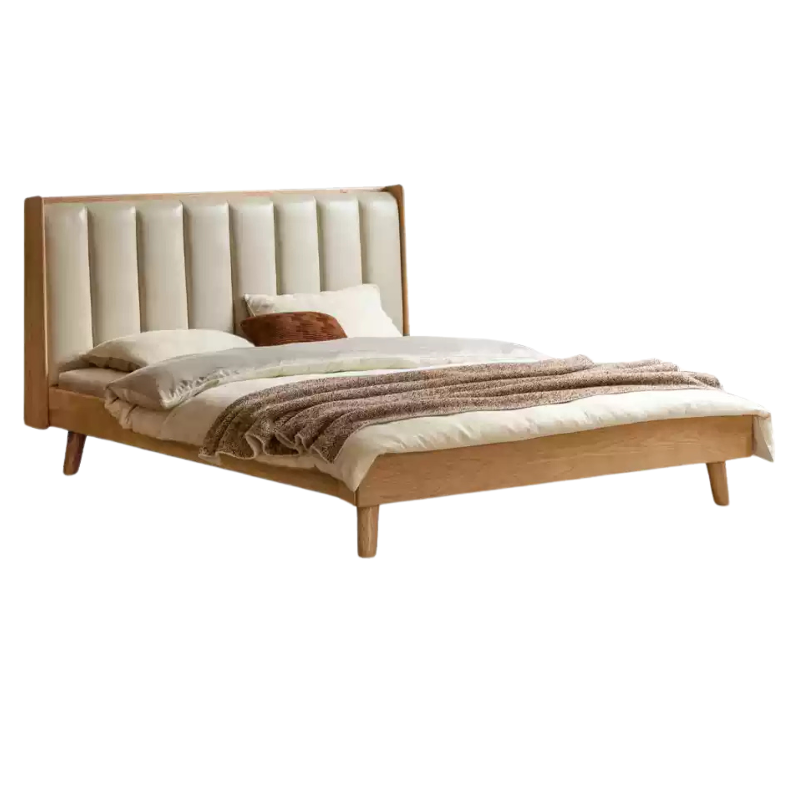 Natural Wood Color Ash high bunk (leather off-white) soft back bed