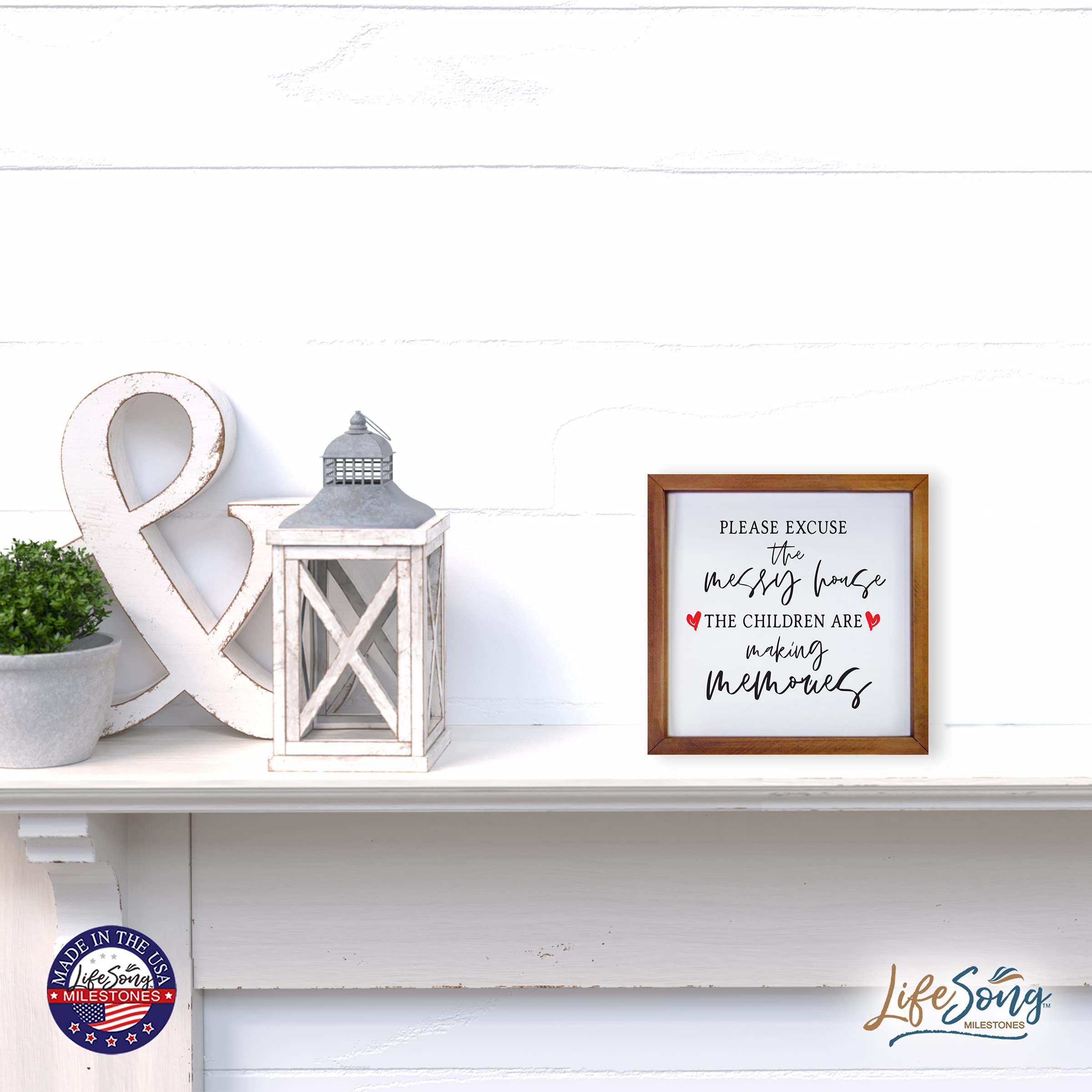 LifeSong Milestones Custom Inspirational Wooden Wall Art - 7x7 Framed Shadow Box with Funny Modern Quotes - Perfect for Home Office Decor & Housewarming Gifts (Walnut)