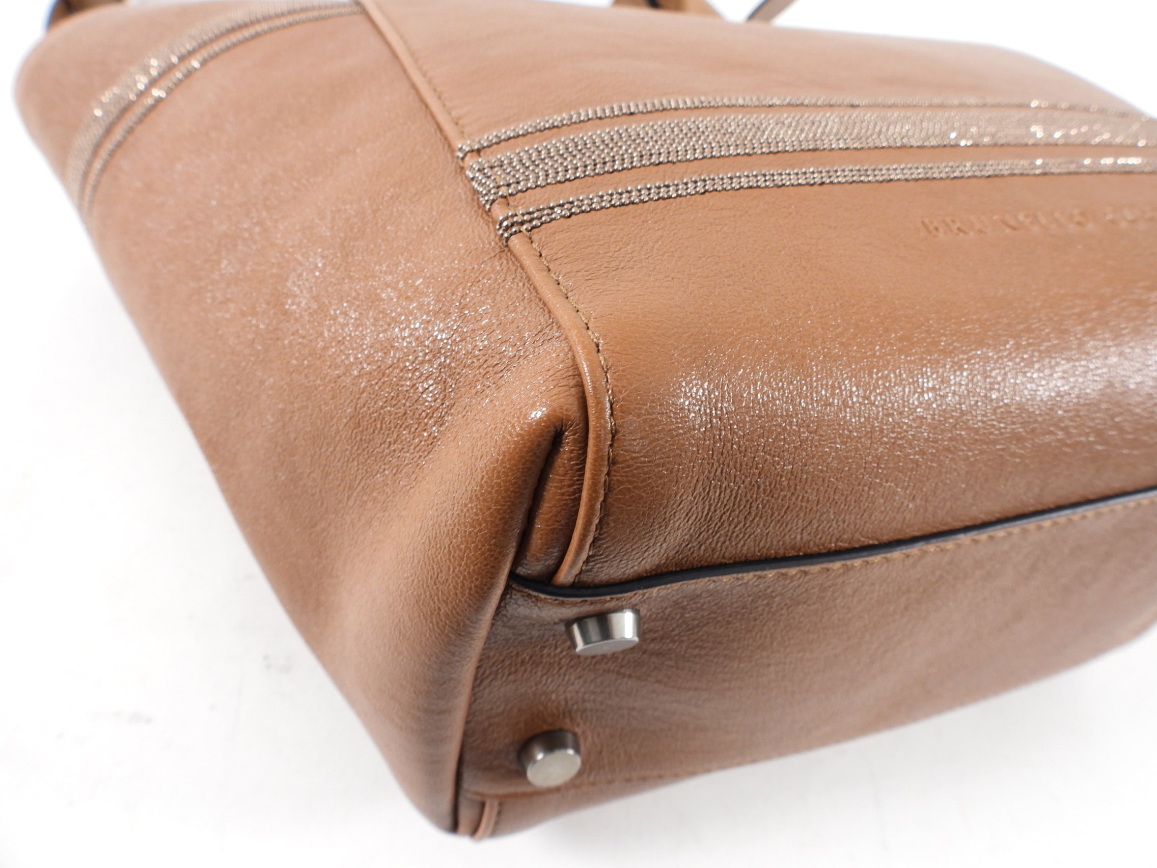 Brunello Cucinelli Genuine Leather Two-Way Satchel Handbag for Women - Brown Monili Crossbody & Shoulder Bag for Work, Travel & Everyday Use