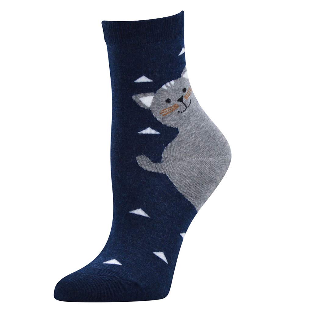 Cat Print Comfortable Casual Cotton Socks for Women - Soft & Breathable Ankle Socks under $7 - Perfect for Daily Wear, Lounge & Gifts