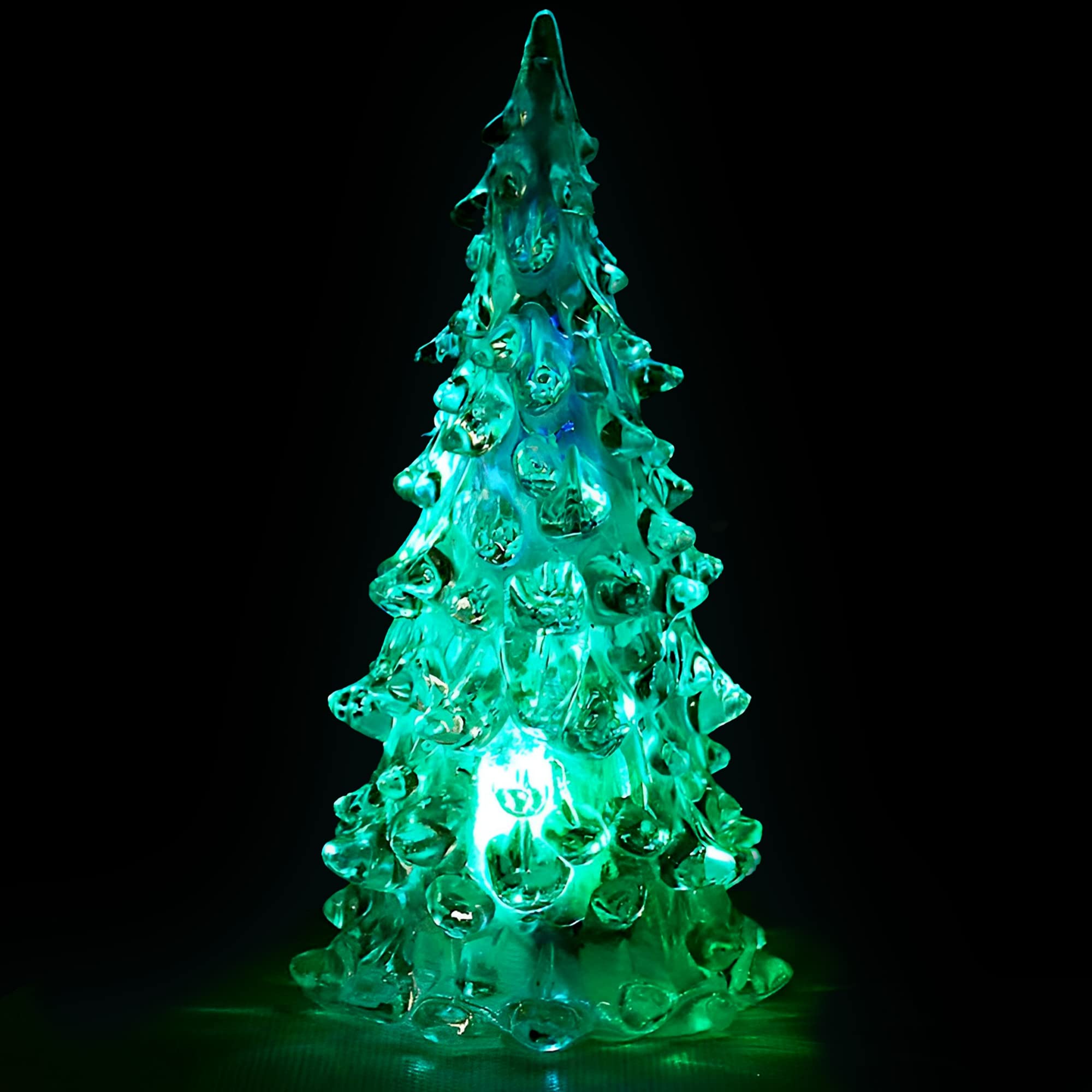 KatchOn Mini Acrylic Christmas Tree with Lights - 5 Inch Tabletop Decor, 5 Lighting Modes, Crystal Clear Holiday Centerpiece for Home, Office, Desk, and Party Decorations | Perfect for Christmas Tablescapes, Gift Exchanges & Festive Ambiance
