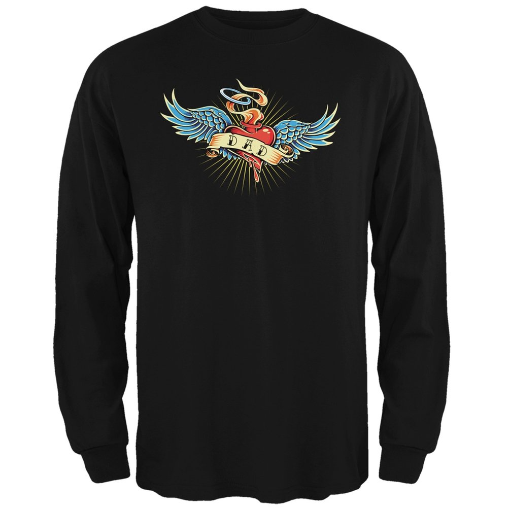Vintage Dad Tattoo Print Black Long Sleeve T-Shirt for Men - Cool Graphic Tee for Father's Day Gifts, Casual Wear & Street Style Outfits