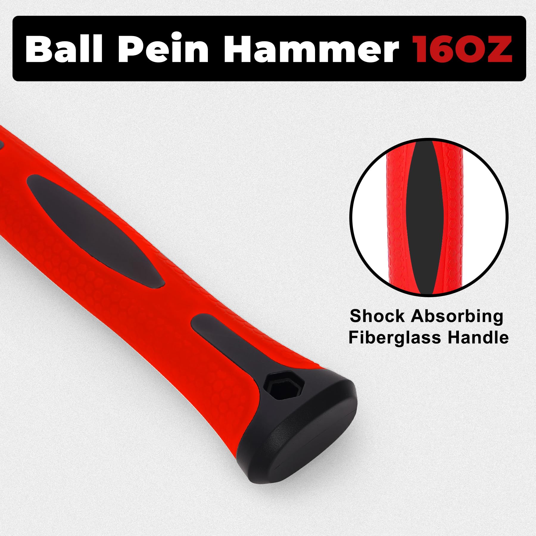 16 oz Ball Peen Hammer - Drop Forged Steel Construction with Shock Reduction Grip - Professional Metalworking & Woodworking Tool for DIY Projects, Automotive Repair, and Blacksmithing