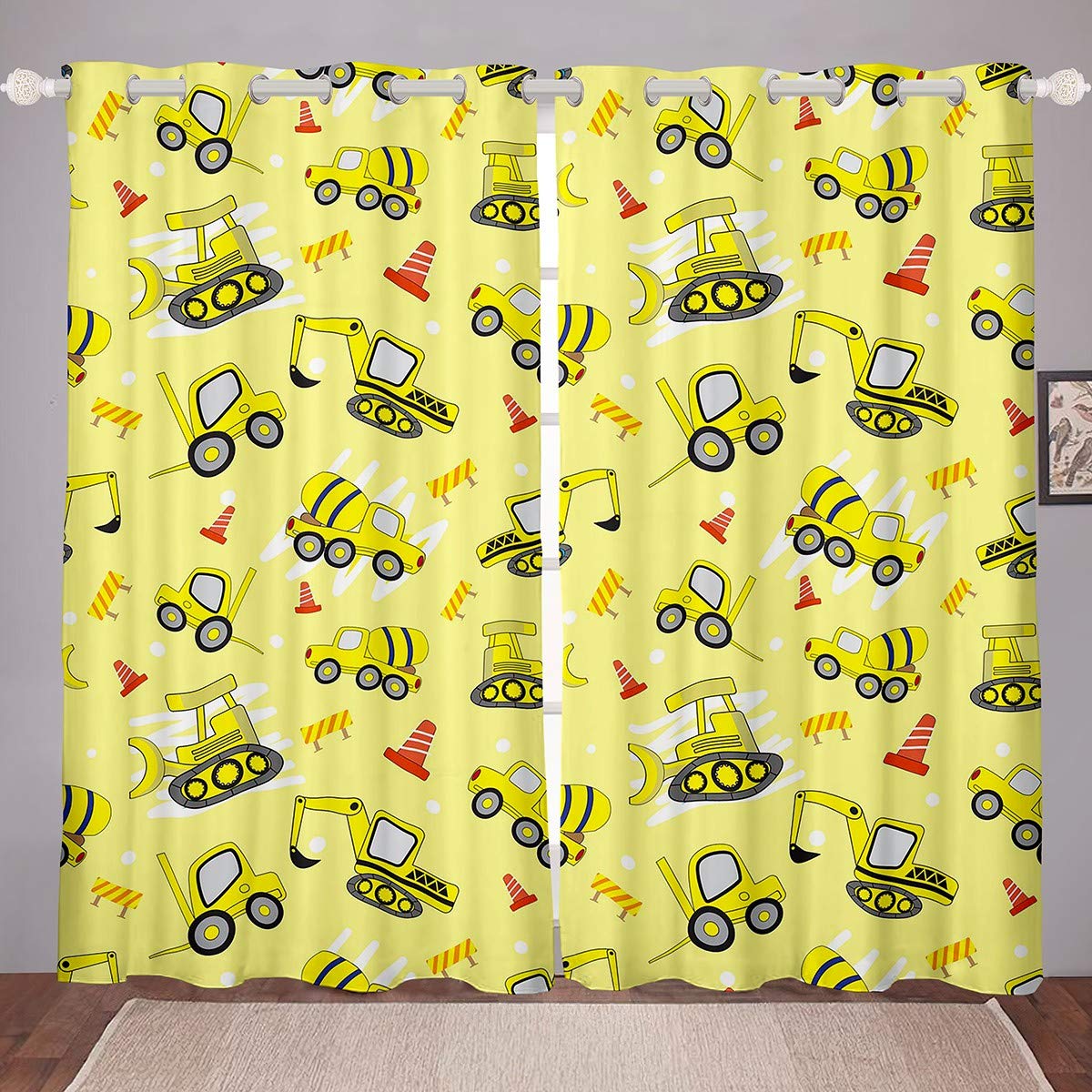 Kids Excavator Curtains - Construction Vehicles Drapes for Boys & Girls - Heavy Machinery Room Decor (42x84 Inch) - Perfect for Bedroom & Playroom