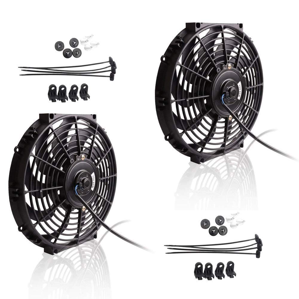 Upgr8 Universal 12V High Performance Slim Electric Cooling Radiator Fan Kit - 12 Inch Black (2 Pack) | Perfect for Car, Truck & SUV Cooling Systems | DIY Automotive & Marine Applications