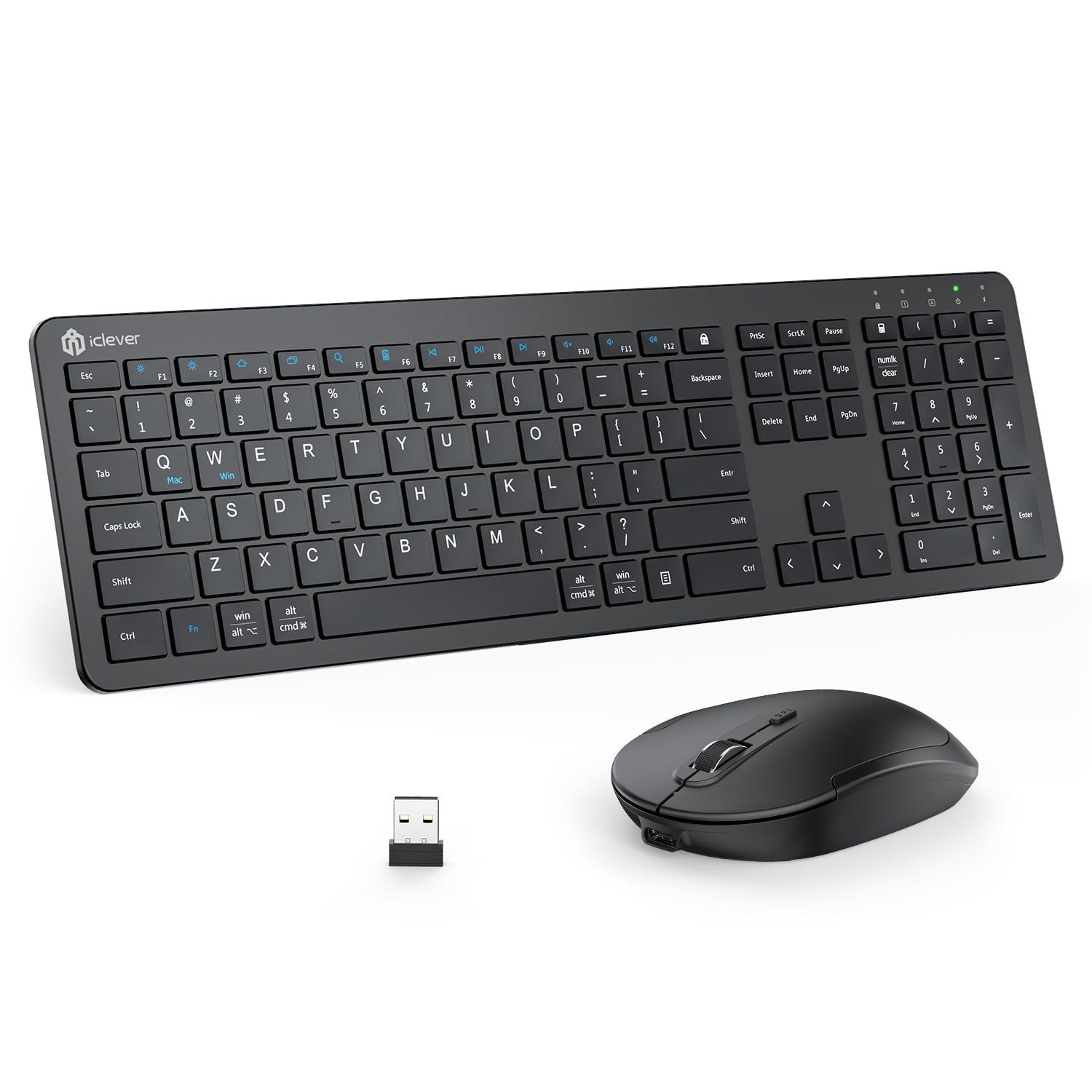 iClever GK08 Wireless Keyboard and Mouse Combo - Ultra Slim Full Size Keyboard with Number Pad, 2.4G Stable Connection for Windows & Mac OS (Black) | Perfect for Office, Home & Gaming Use