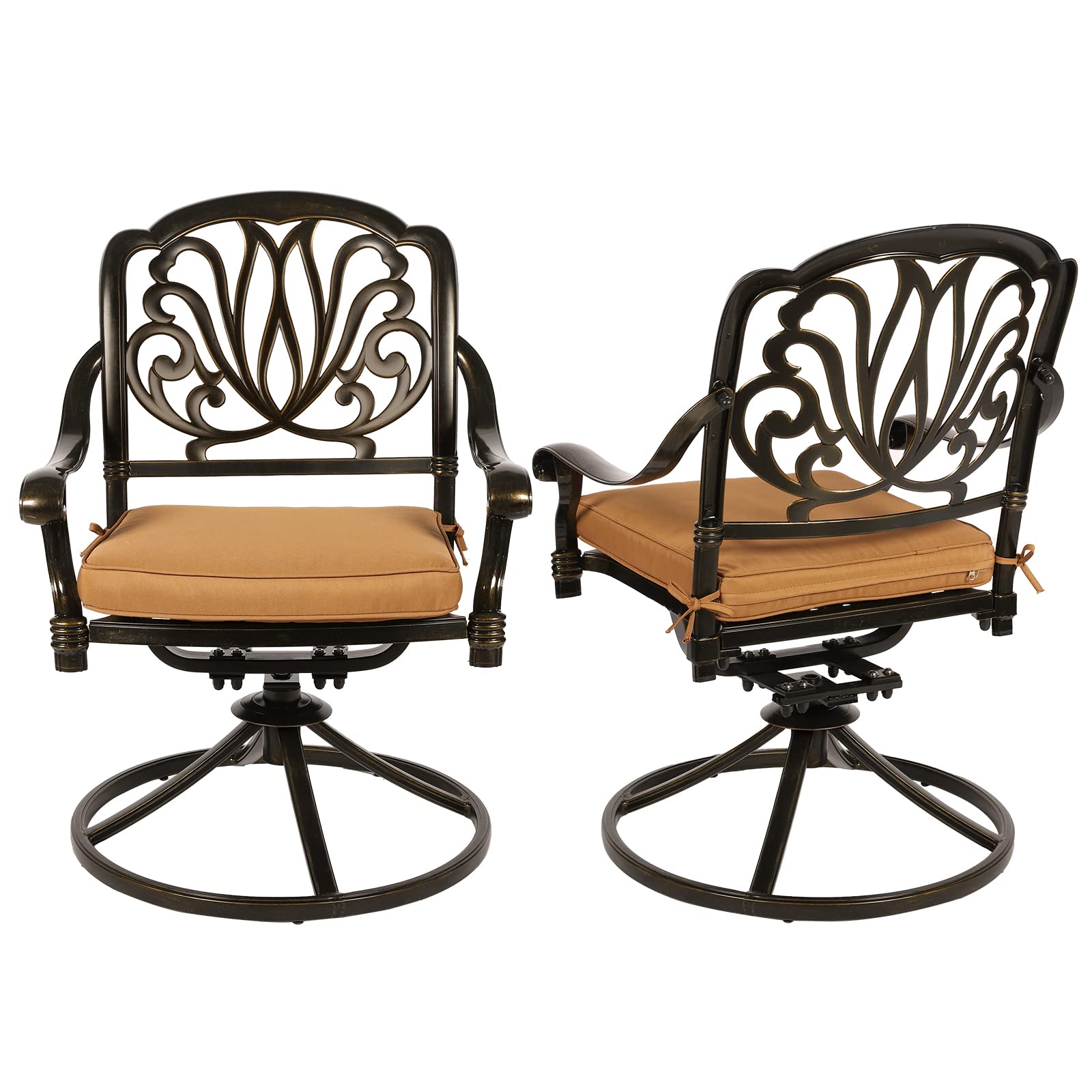 VIVIJASON 2-Piece Outdoor Swivel Bistro Dining Chairs Set - Cast Aluminum Rocking Patio Furniture with Cushions - Perfect for Balcony, Garden, Backyard, Lawn & Poolside Relaxation - Antique Bronze Finish