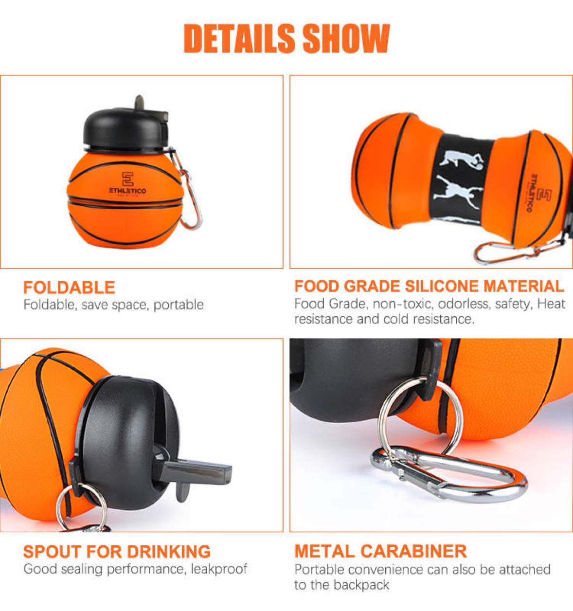 Collapsible Water Bottle 19oz - Leakproof Sports Bottle for Hiking, Gym & Travel