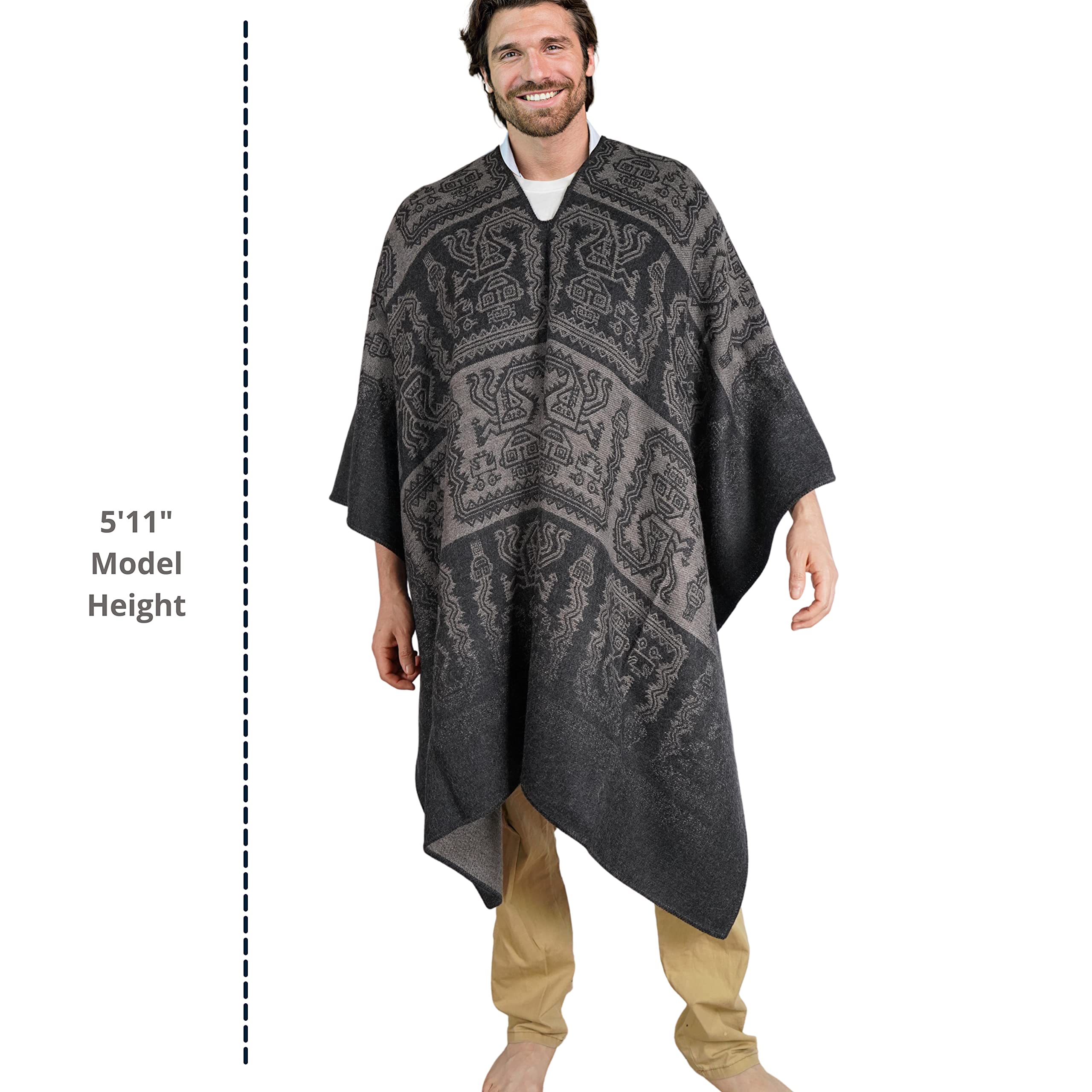 Alpaca Wool Poncho for Men - Soft & Warm Adult Poncho Cloak - Perfect for Outdoor Camping, Hiking & Winter Wear