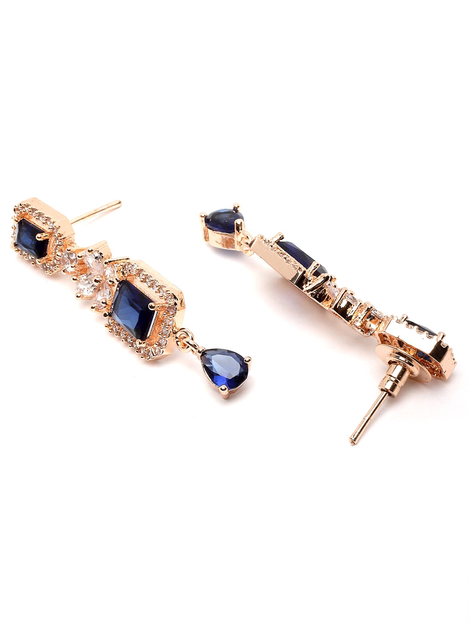 Rose Gold Plated Blue AD Necklace Set for Women - Elegant Jewelry Gift for Her, Birthday, Anniversary & Special Occasions