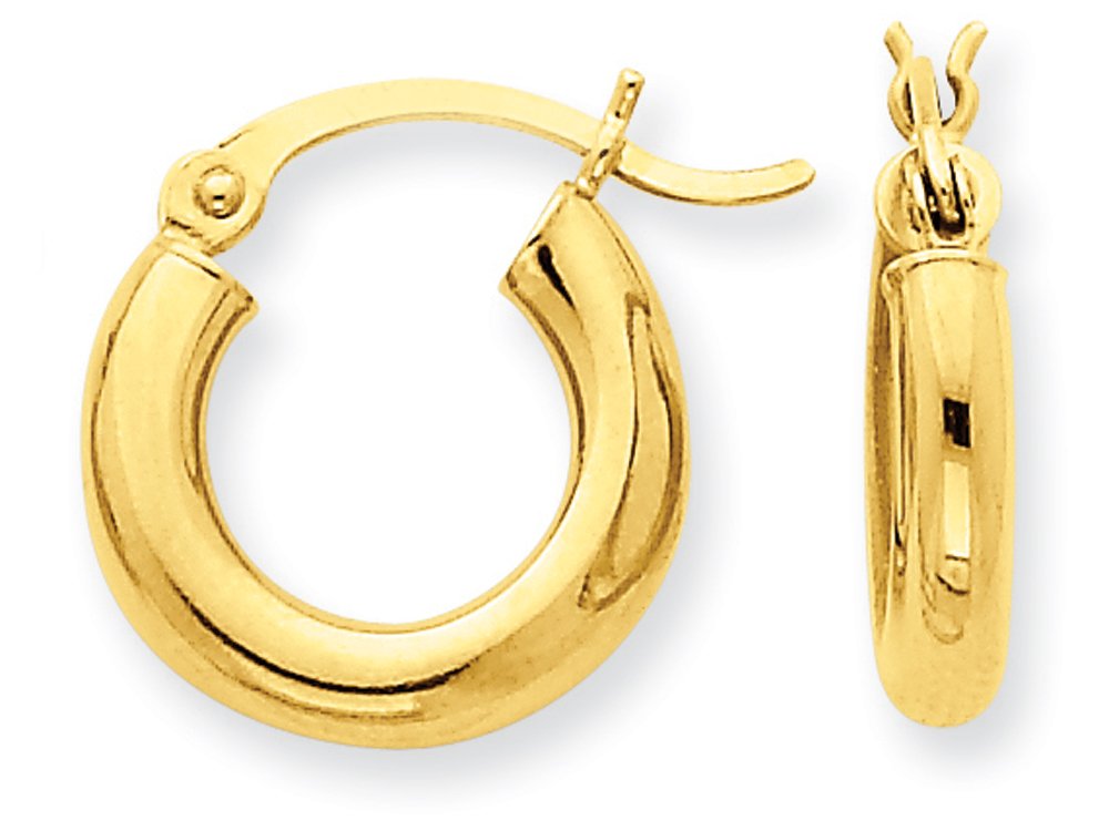 10k Yellow Gold 3mm Round Hoop Earrings for Women - Polished 10kt Solid Gold Small Hoops - Perfect for Everyday Wear, Gifts & Special Occasions