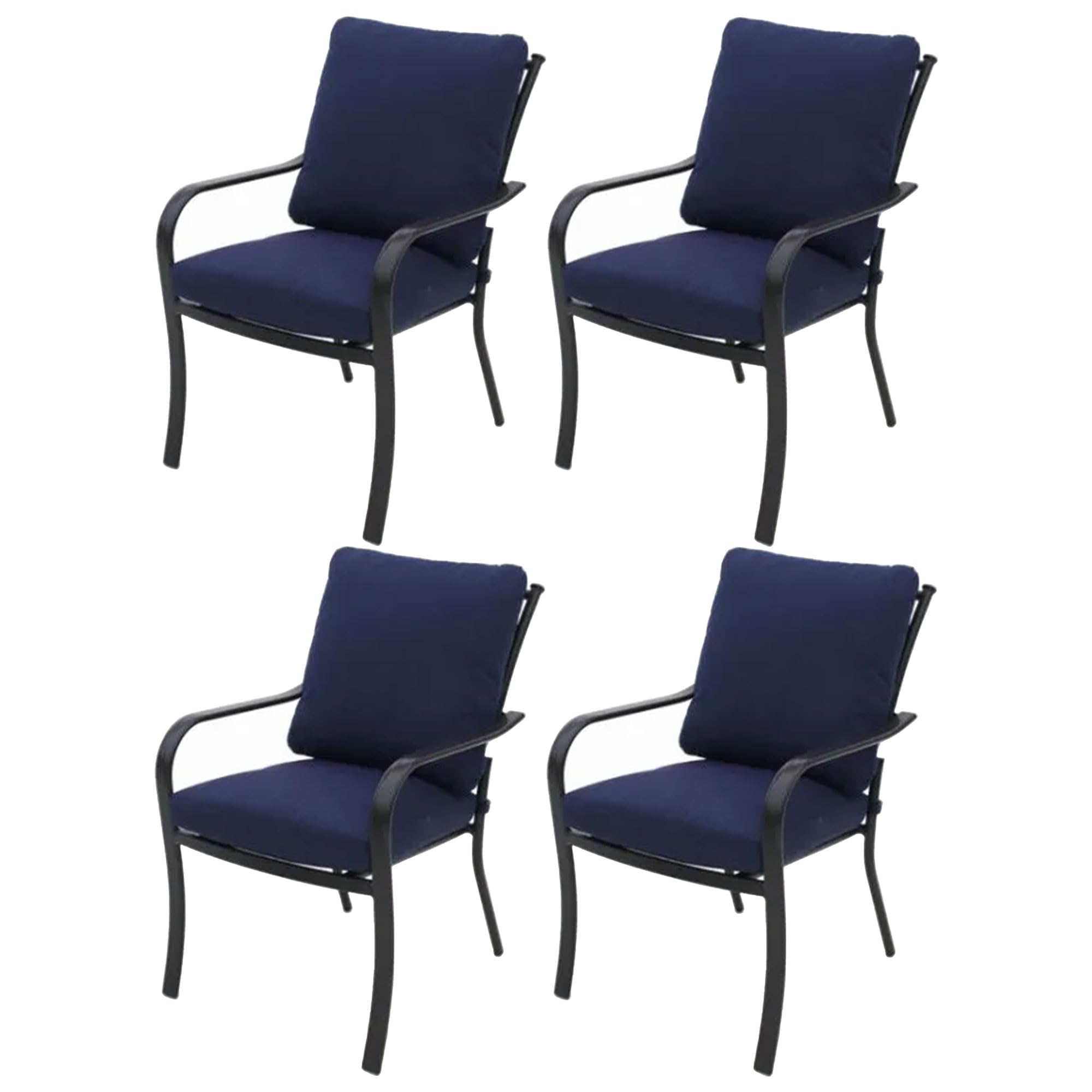 Canmore Captain Outdoor Patio Arm Chairs 4-Pack - Durable Aluminum Frame with Comfortable Olefin Cushions - Blue Backyard Furniture Set for Poolside, Garden & Deck Relaxation