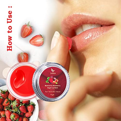 Feodora NATURAL Vegan Lip Balm with Strawberry & Beetroot Extract - 100% Pure Handcrafted, 15g - Hydrating & Nourishing for Dry, Chapped Lips - Perfect for Winter, Outdoor Activities & Daily Care