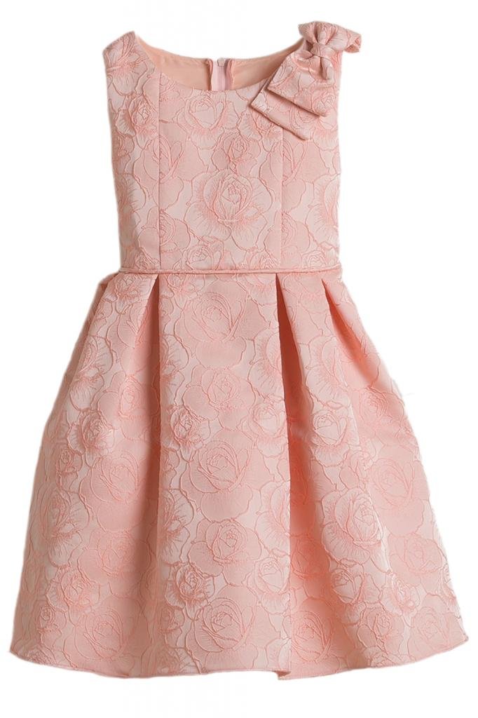 Vintage Rose Jacquard Flower Girl Dress with Shoulder Bow - Elegant Little Girls' Party Dress for Weddings, Baptisms & Special Occasions