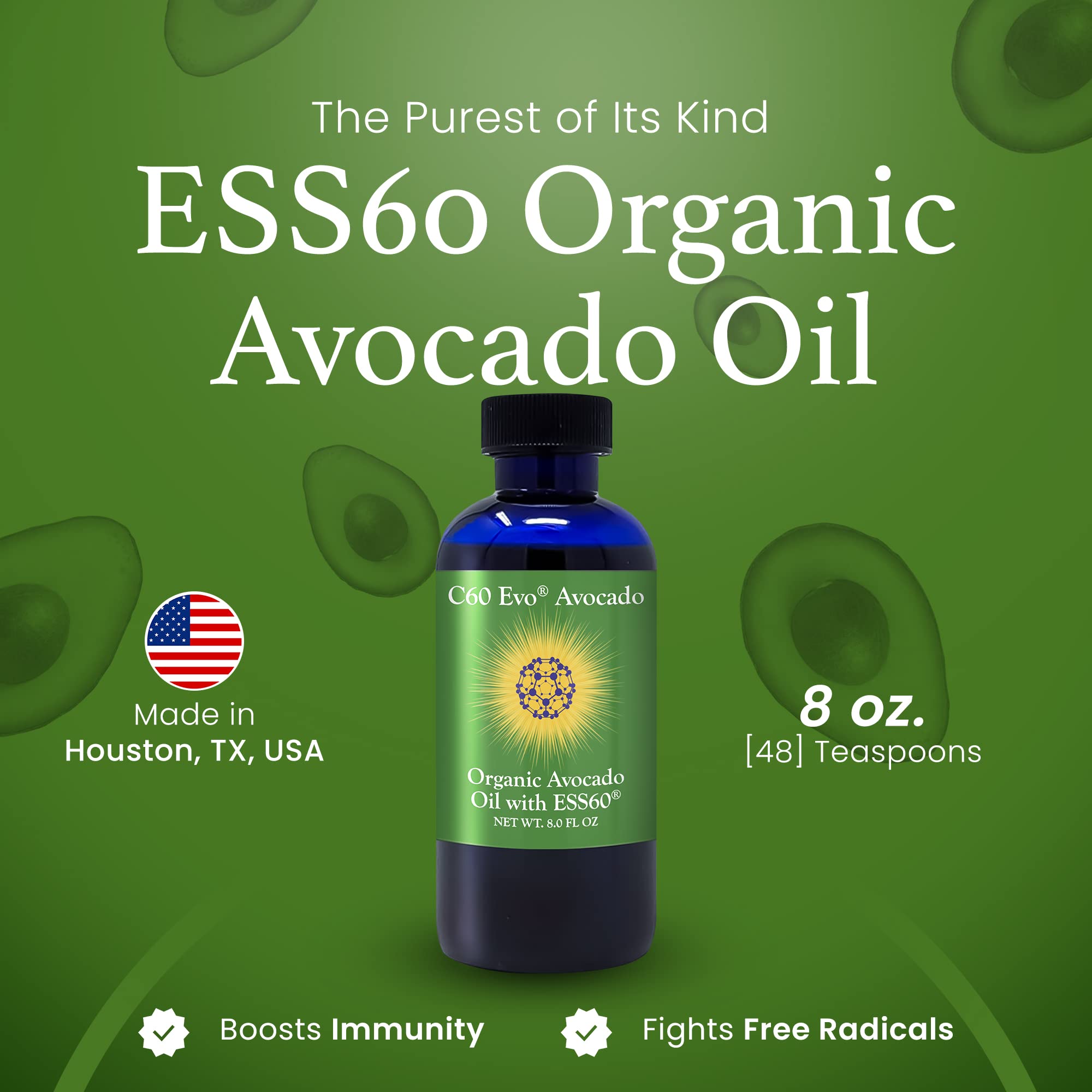 **Organic Avocado Oil, 100% Pure, Rich in ESS60 (.6 mg/mL) – Supports Joint Health, Flexibility, Energy, Immunity & Sleep – 8 oz – Ideal for Cooking, Skincare & Wellness Supplements**