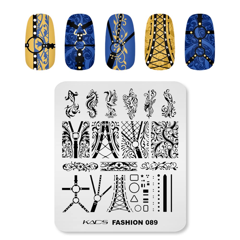 KADS Nail Stamping Plate Set - Fashion 089 Nail Art Design Template Kit for DIY Manicure | Professional Salon & Home Nail Stamping Tool for Creative Nail Designs