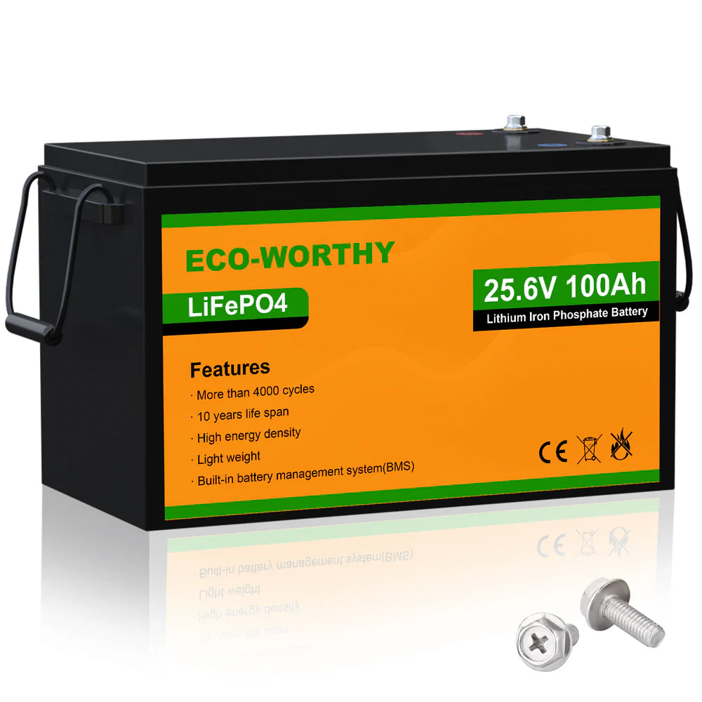 ECO WORTHY 24V 100Ah LiFePO4 Lithium Iron Phosphate Battery - Deep Cycle for Solar Power, RV, Marine, Off-Grid & Backup Power Systems