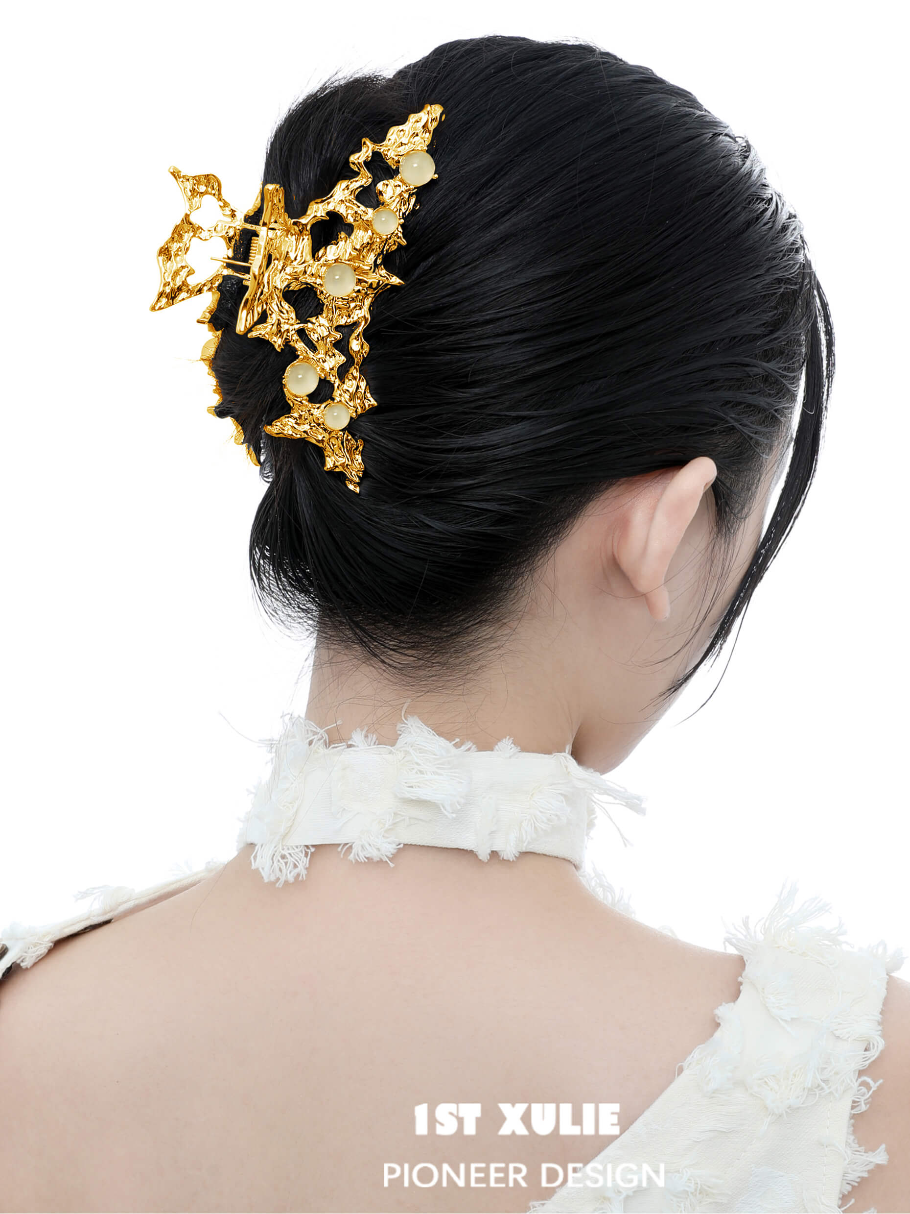 24K Gold & 18K Platinum Plated Natural White Agate Hair Clip - Elegant Hair Accessory for Women | Perfect for Weddings, Parties & Special Occasions