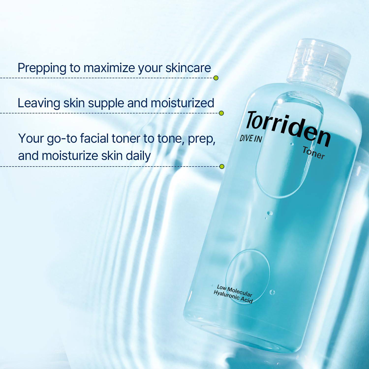 TORRIDEN Dive-In Low Molecular Hyaluronic Acid Toner 300mL - Hydrating Facial Essence for Dry & Sensitive Skin | Korean Skincare for Daily Moisturizing Routine & Glowing Complexion