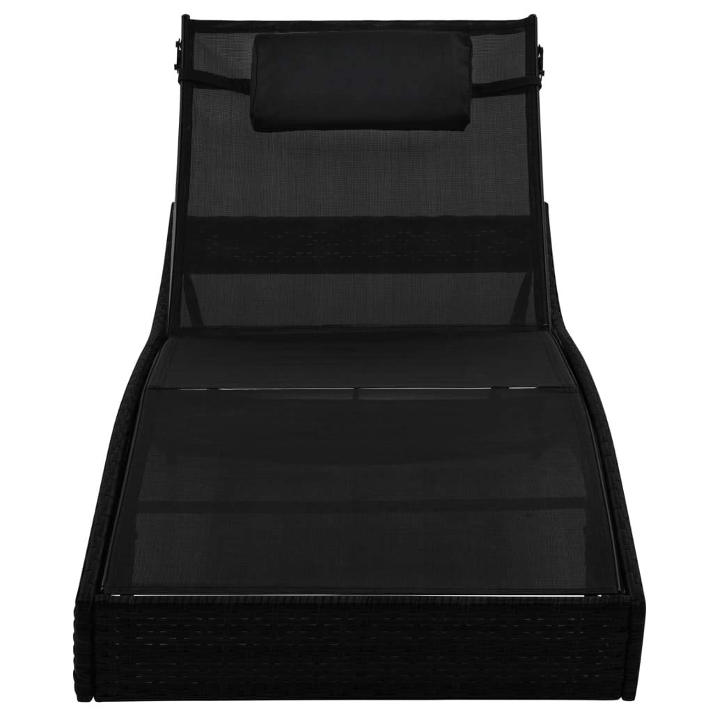 FAMIROSA Black Poly Rattan Sun Lounger with Pillow - Outdoor Patio Furniture for Poolside, Beach, Garden Relaxation
