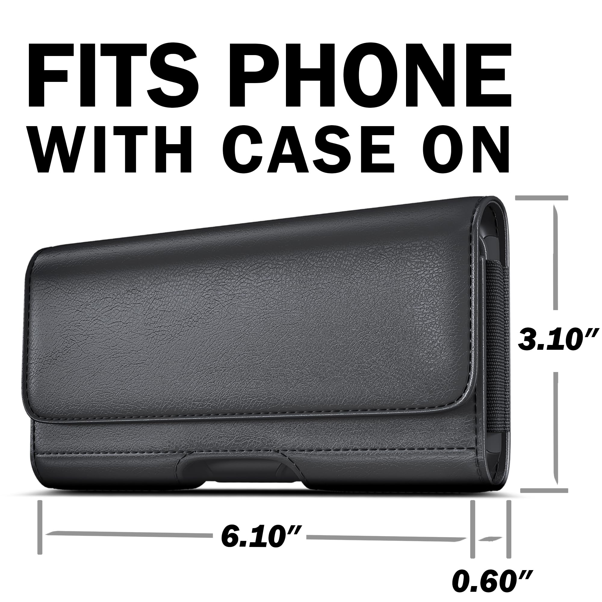 DeBin iPhone 16 Pro Max/16 Plus/15 Pro Max/14 Plus/13/12/11/Xs/8/7/6s Belt Holster - Men's Leather Phone Case with Clip & ID Card Holder - Compatible with Otterbox Commuter Case (Large, Black) - Perfect for Work, Travel & Outdoor Activities