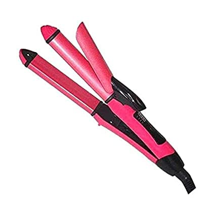 2 in 1 Ceramic Hair Straightener & Curling Iron for Women - Professional Styling Tool for Straight & Wavy Hair at Home or Travel