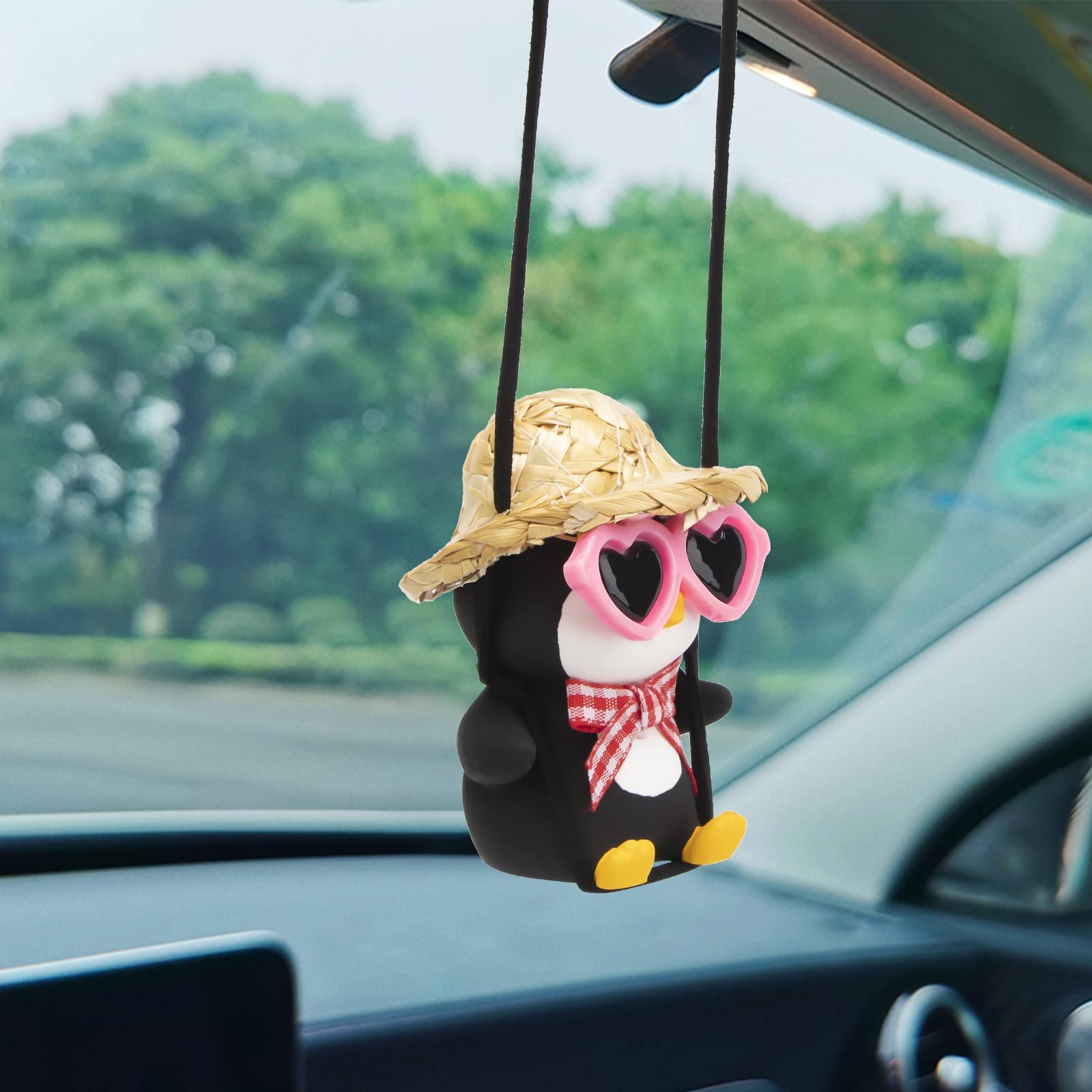 Wonuu Cute Penguin Car Pendant - Flying Penguin Hanging Ornament for Rearview Mirror, Car Decor Accessories with Glasses - Perfect for Car, Office, and Home Decoration