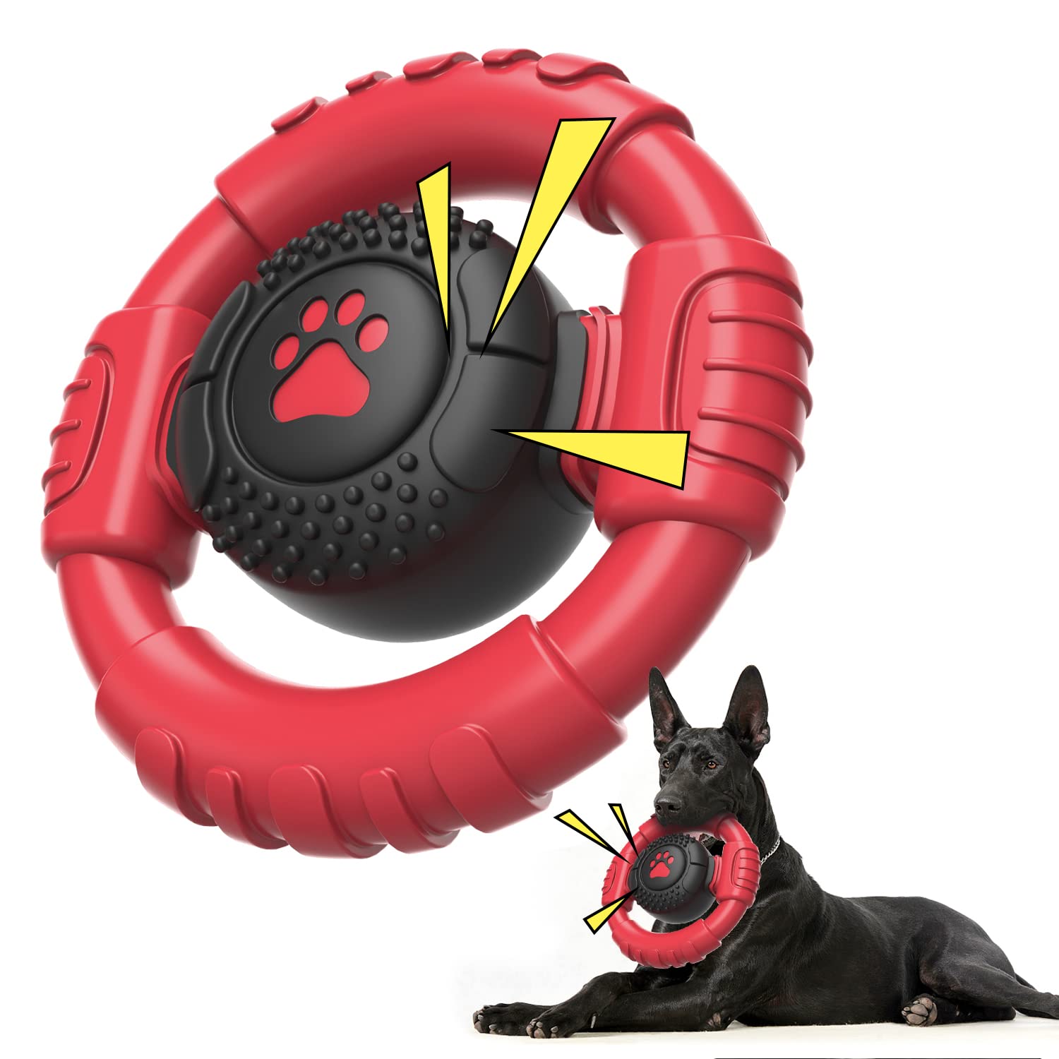 Durable Dog Chew Toys for Aggressive Chewers - Tough Rubber Chew Toys for Large & Medium Dogs with Squeaker & Teeth Cleaning | Perfect for Playtime, Training & Dental Health