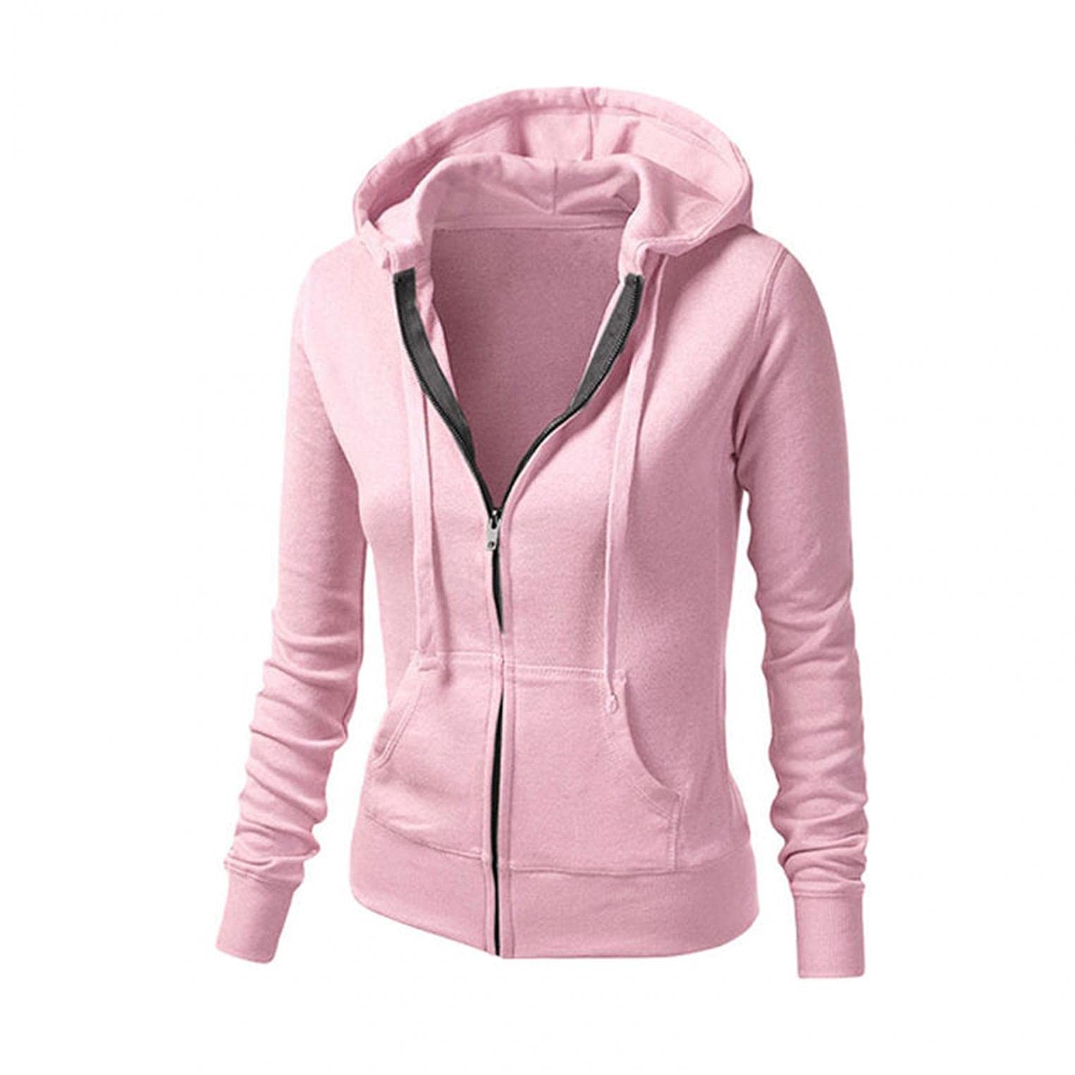 Women's Zip Up Hoodies - Solid Color Full-Zip Casual Jacket with Pockets | Long Sleeve Sweatshirt for Everyday Wear, Gym & Outdoor Activities