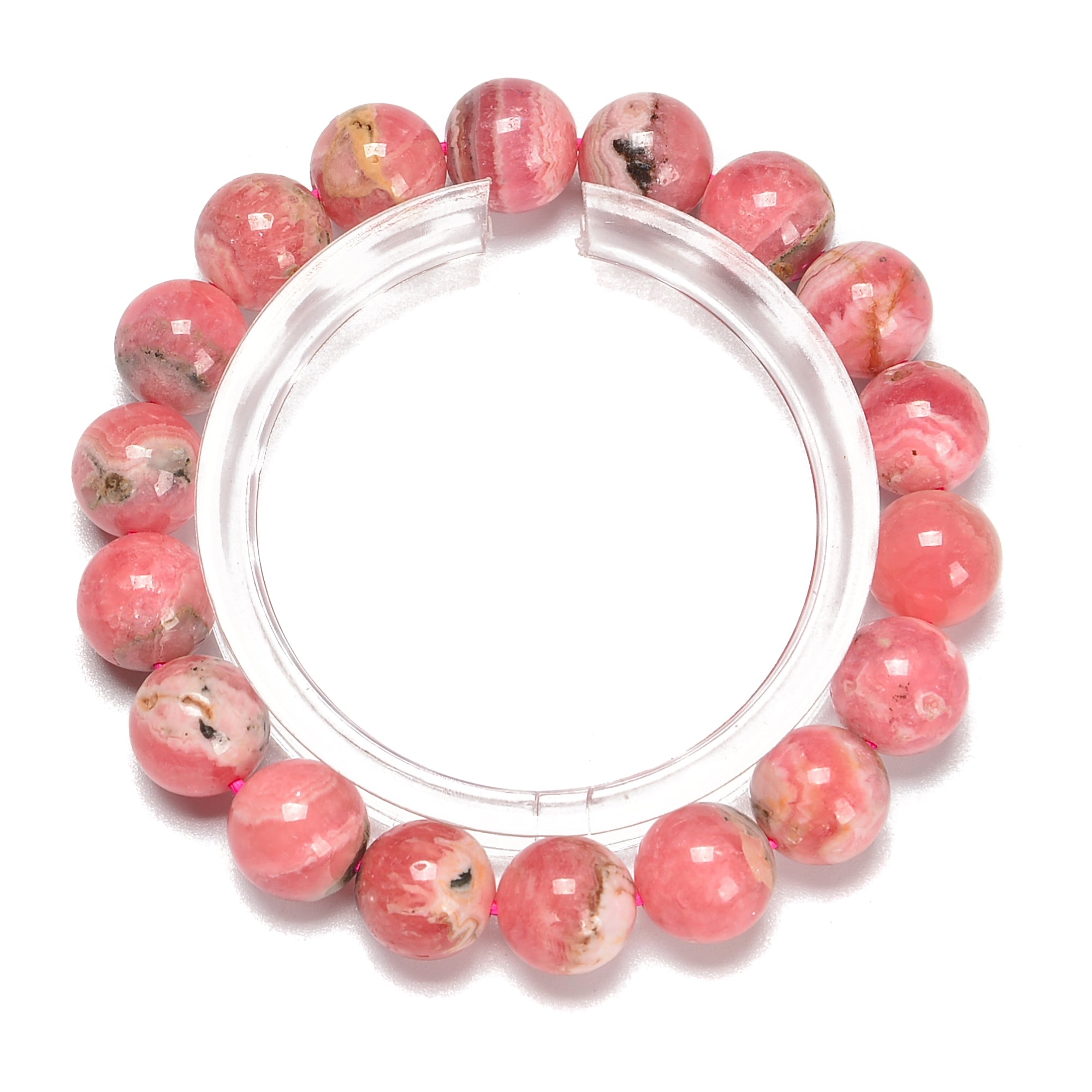 01 Rhodochrosite Round Beaded Bracelet - 9mm & 14.5mm Beads - 7.5'' Adjustable Length - Handmade Gemstone Jewelry for Women - Perfect for Meditation, Healing & Boho Fashion