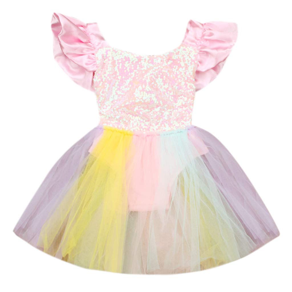 **Toddler Girl Clothes - Sleeveless Rainbow Sequined Lace Princess Romper Dress for Baby Girls | Perfect for Birthday Parties, Photo Shoots & Special Occasions**